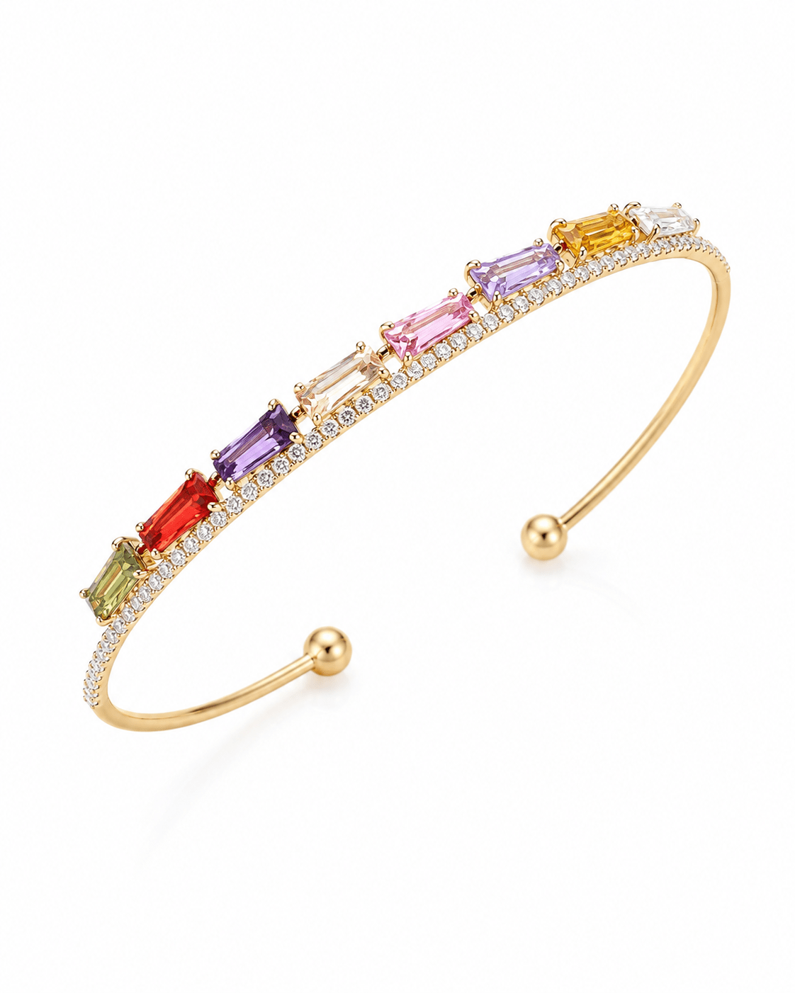 Rainbow Baguette Crystal Cuff Bracelet - Maxiblink