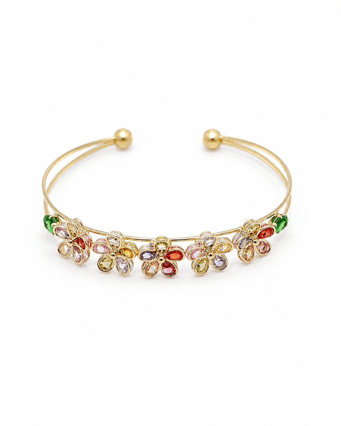 Rainbow Crystal Flower Cuff Bracelet - Maxiblink