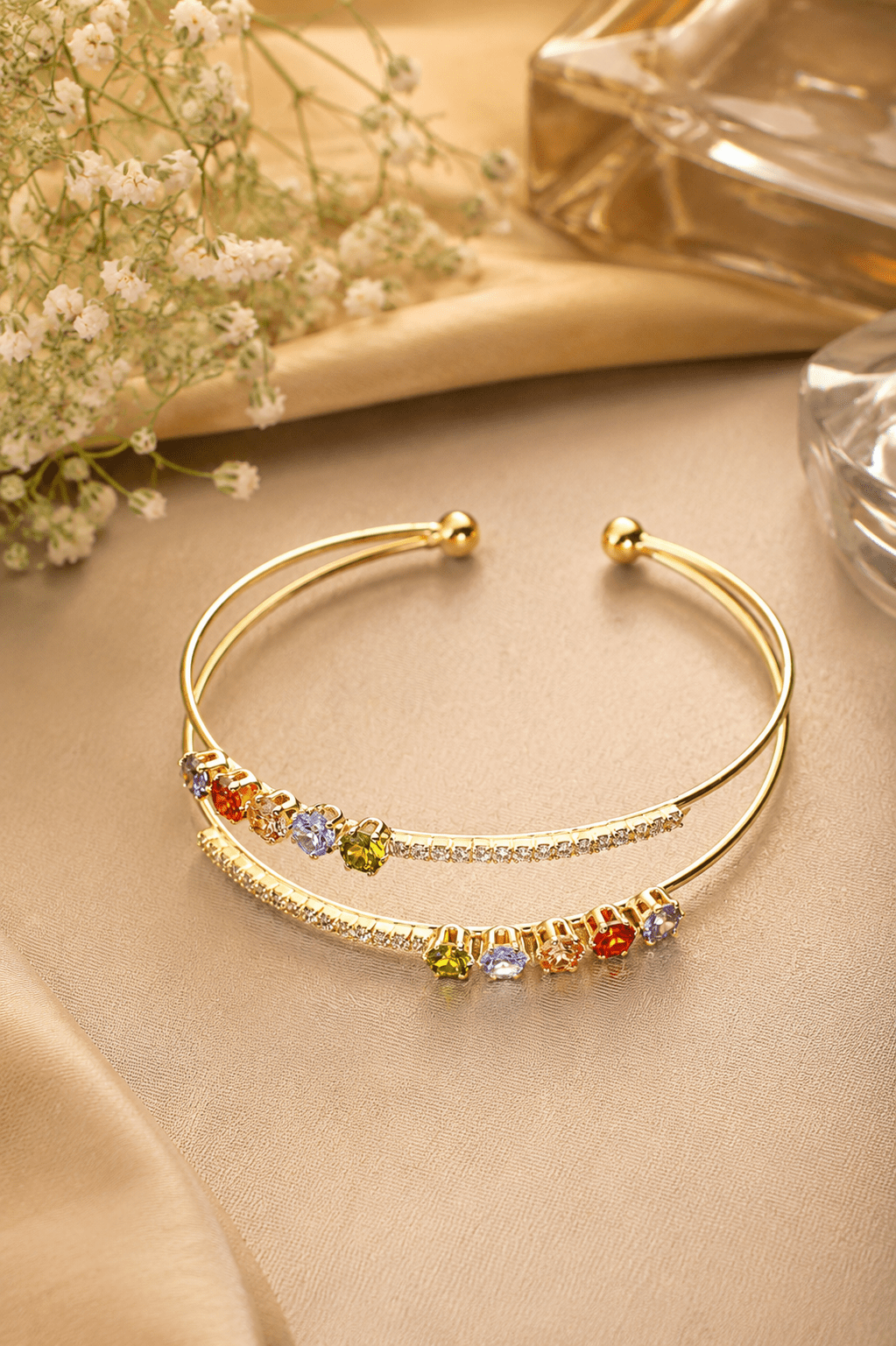 Rainbow Crystal Spiral Wrap Cuff Bracelet - Maxiblink