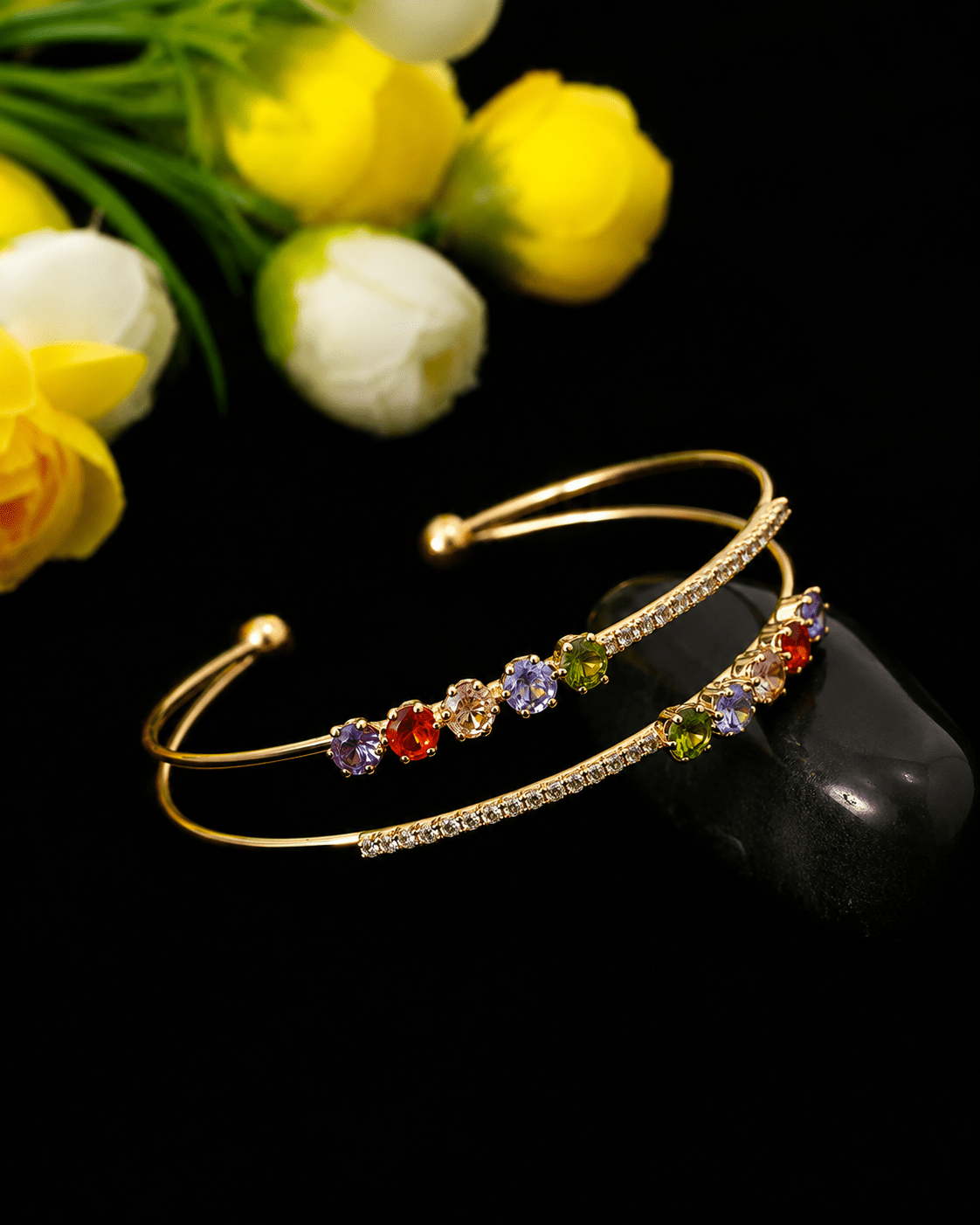 Rainbow Crystal Spiral Wrap Cuff Bracelet - Maxiblink