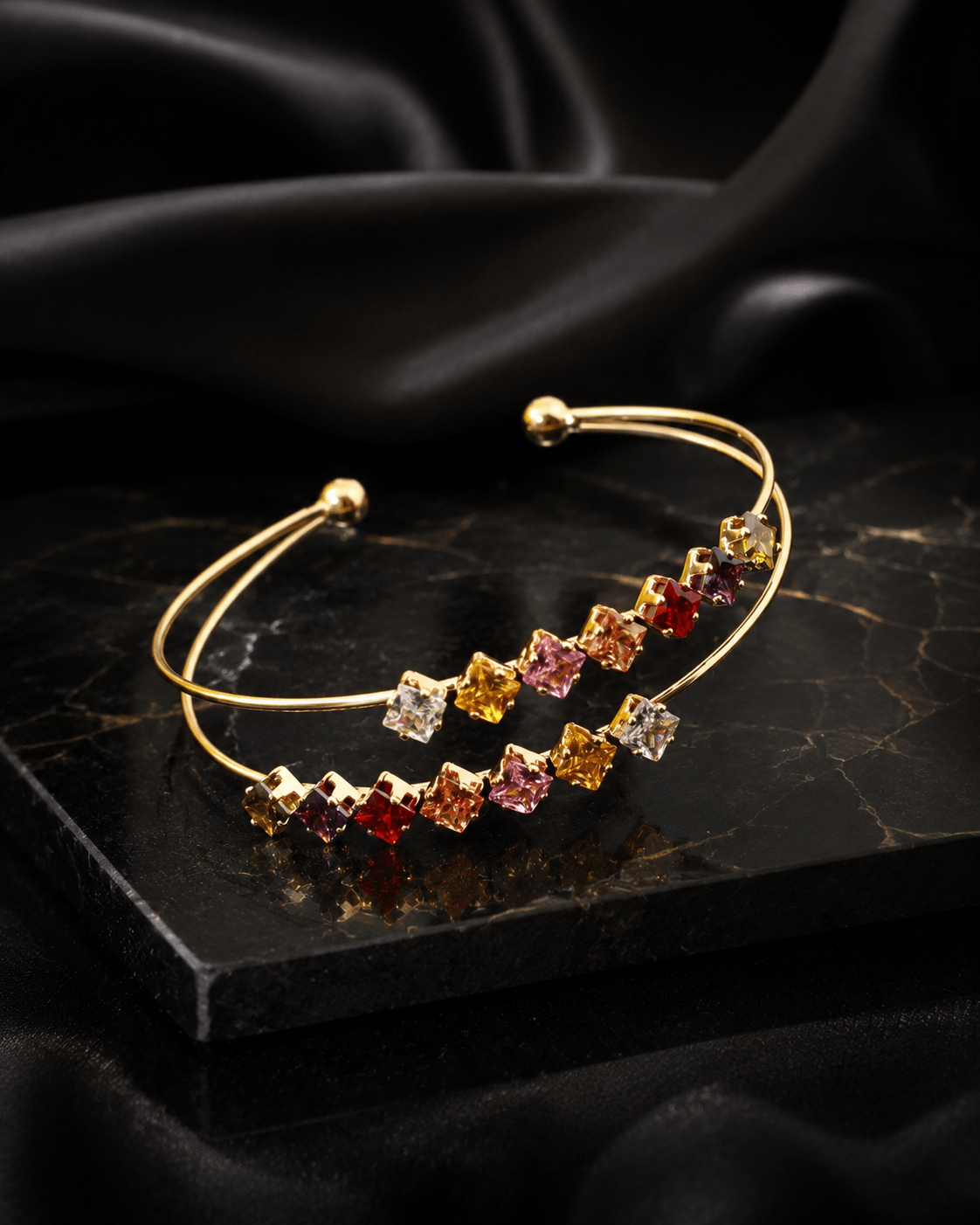 Rainbow Princess Double Line Cuff Bracelet - Maxiblink