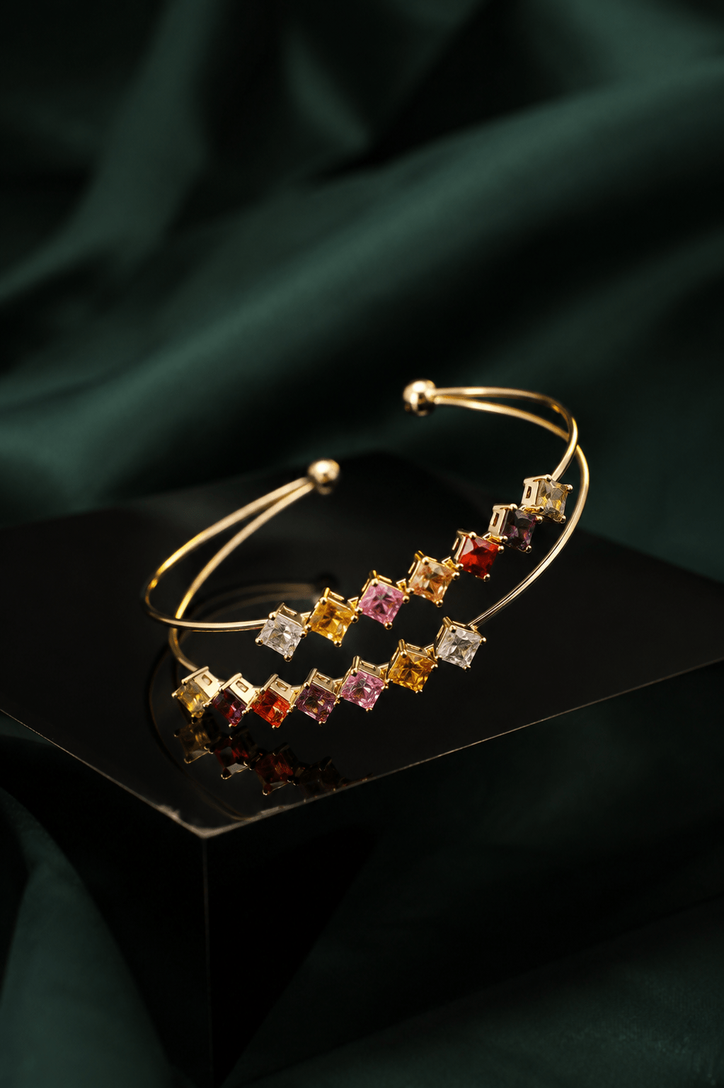 Rainbow Princess Double Line Cuff Bracelet - Maxiblink