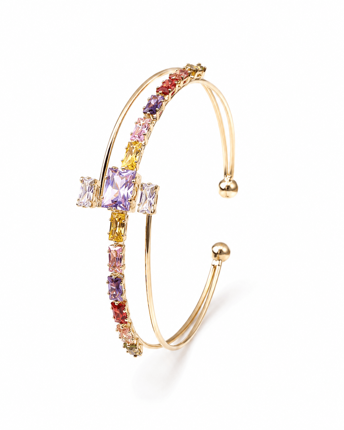 Rainbow Princess Solitaire Bypass Cuff Bracelet - Maxiblink