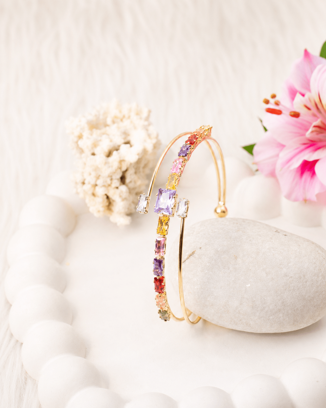 Rainbow Princess Solitaire Bypass Cuff Bracelet - Maxiblink