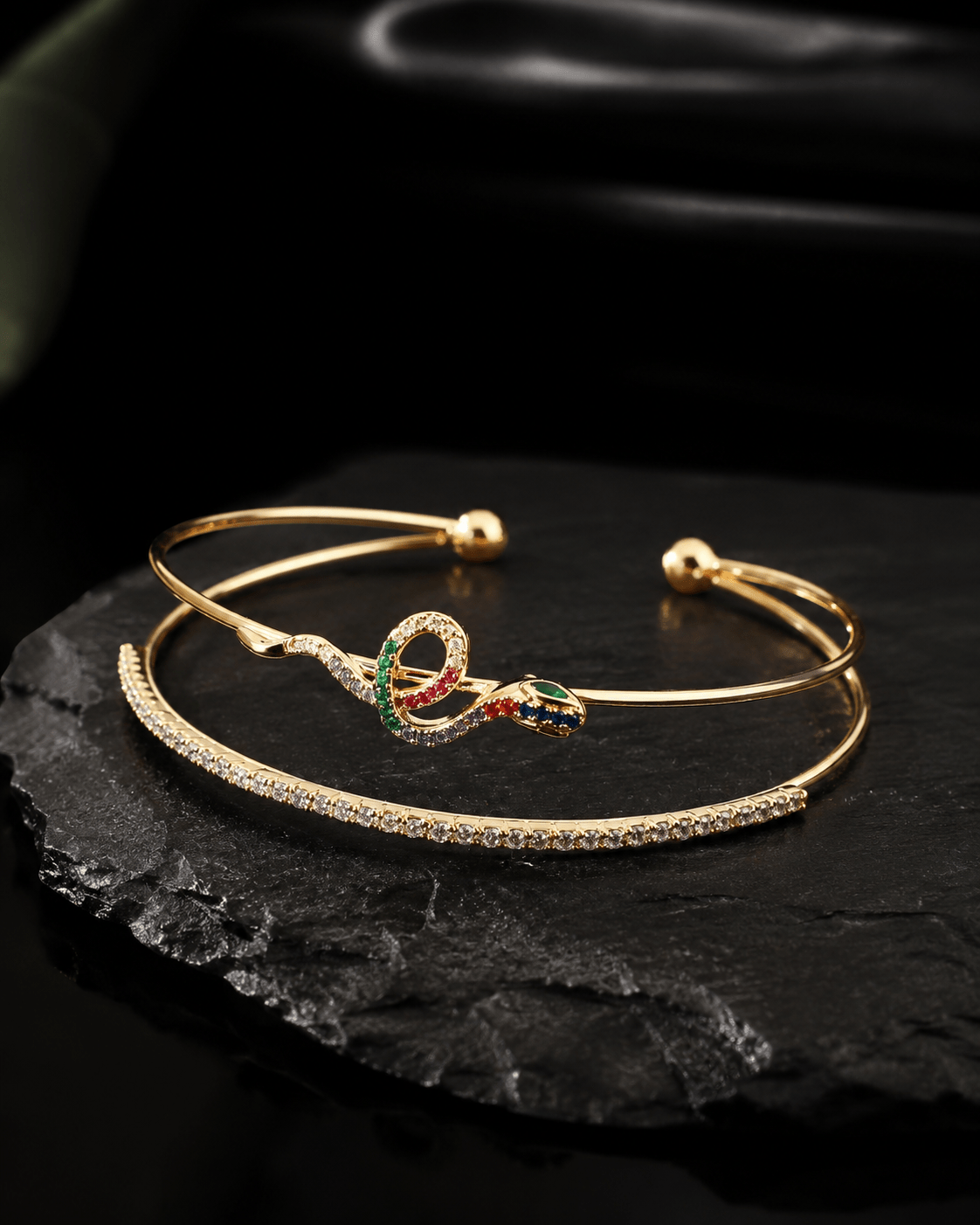 Rainbow Serpent Double Layer Cuff Bracelet - Maxiblink