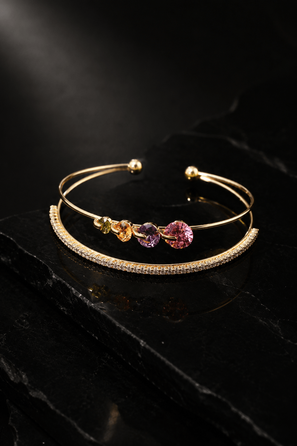 Rainbow Solitaire Charm Double Layer Cuff - Maxiblink