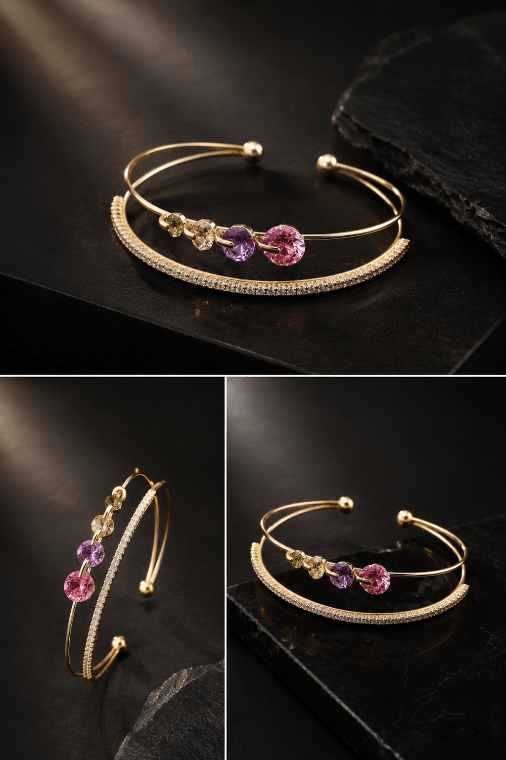 Rainbow Solitaire Charm Double Layer Cuff - Maxiblink