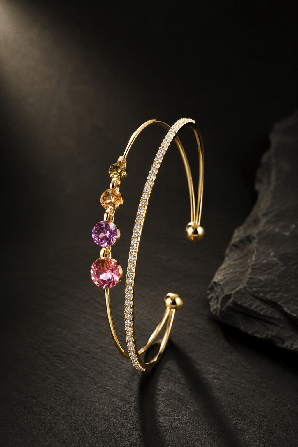 Rainbow Solitaire Charm Double Layer Cuff - Maxiblink