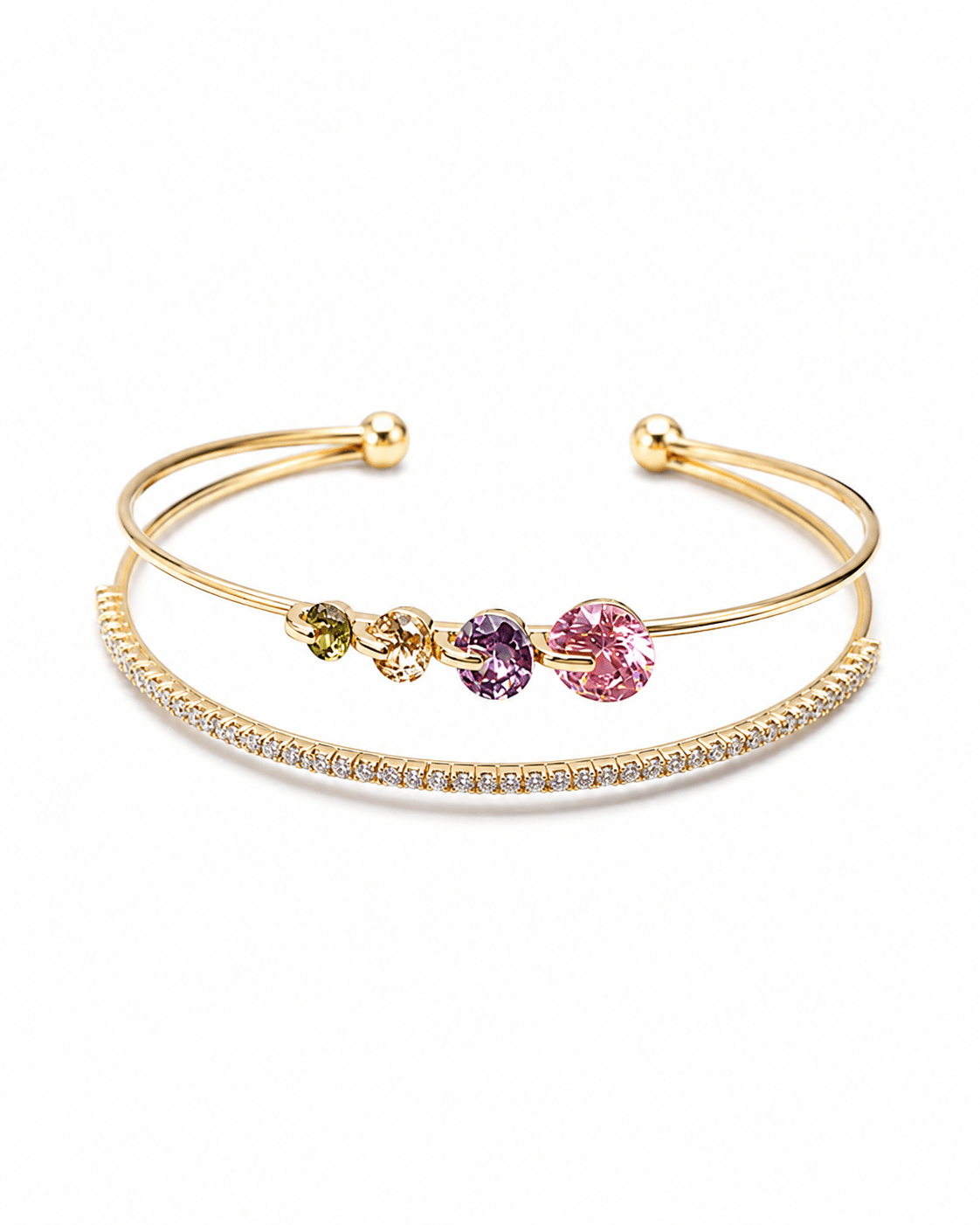 Rainbow Solitaire Charm Double Layer Cuff - Maxiblink
