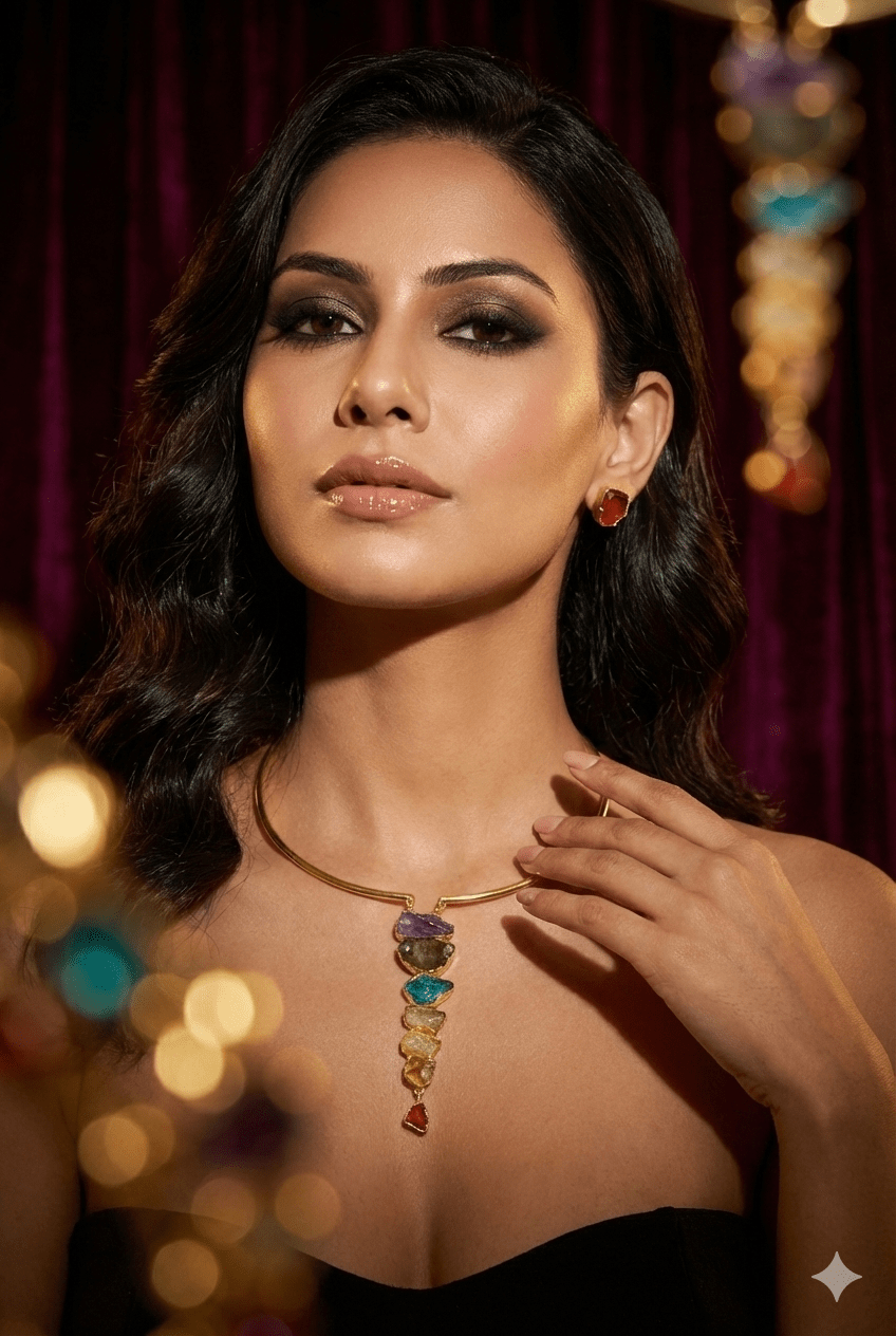 Raw - Cut Statement Vertical Pendant Necklace Set – Brass Gold Plated | Anti - Tarnish - Maxiblink