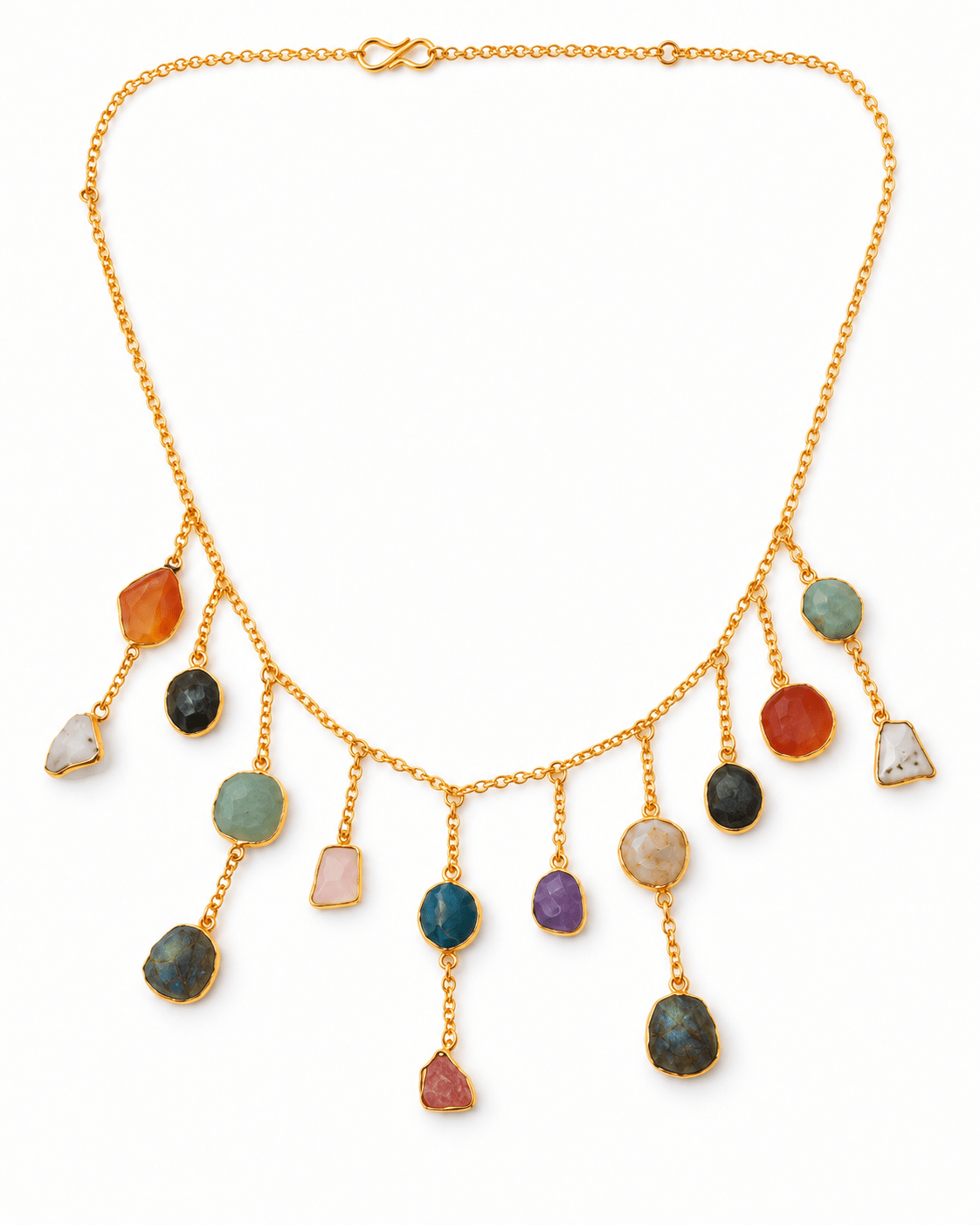 Raw Natural Stone Charm Fringe Chain Necklace - Maxiblink