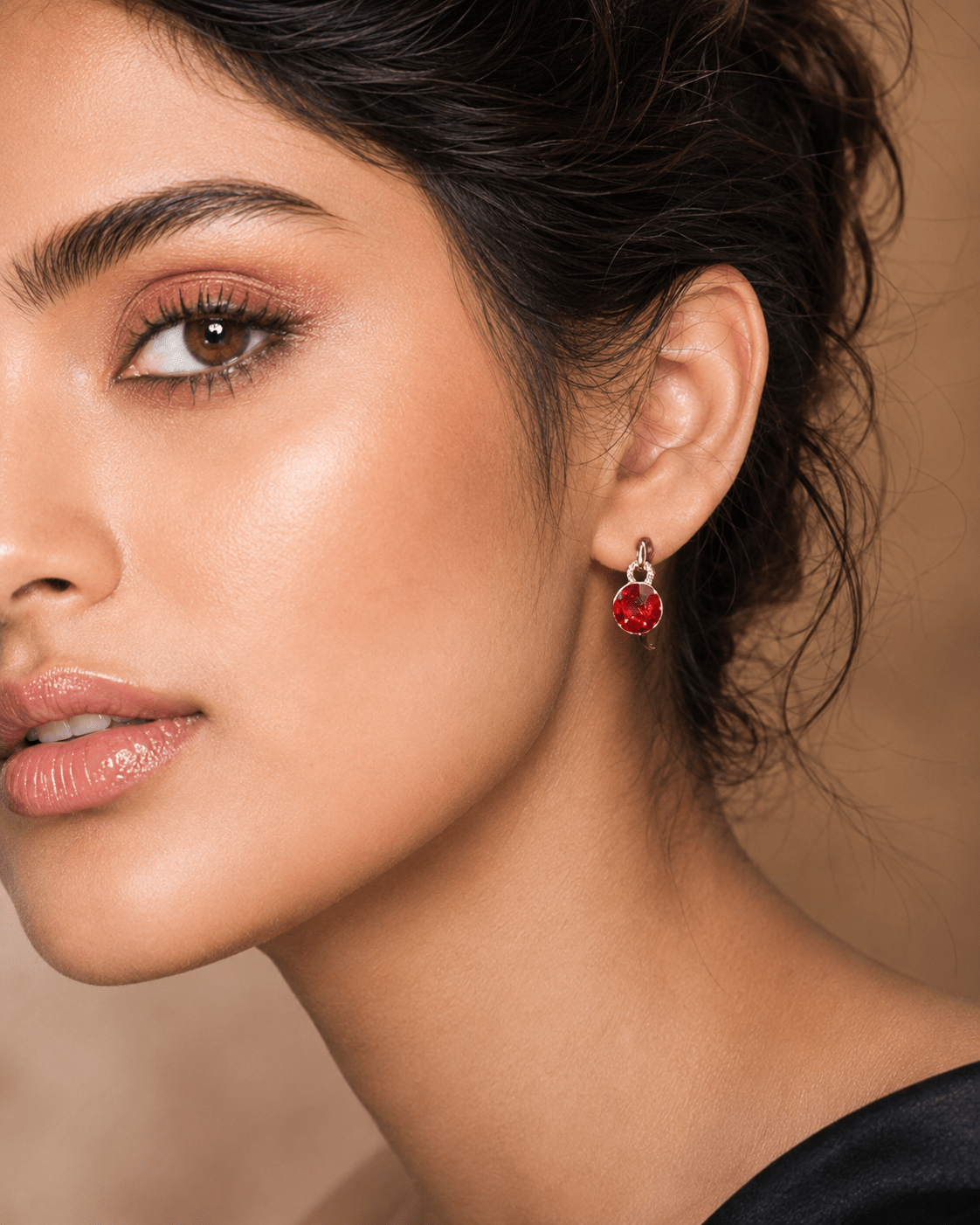 Red Crystal Rivoli Stud Earrings with Charm Drop - Maxiblink