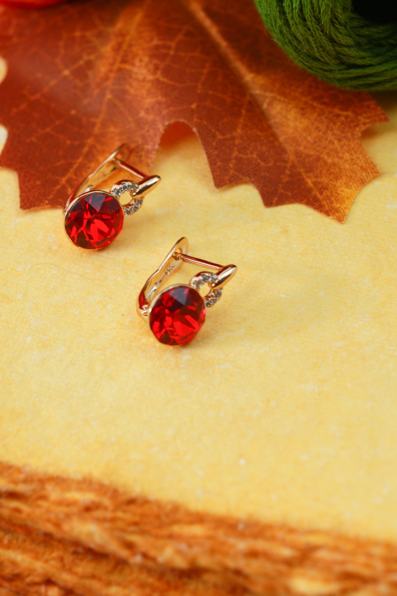 Red Crystal Rivoli Stud Earrings with Charm Drop - Maxiblink