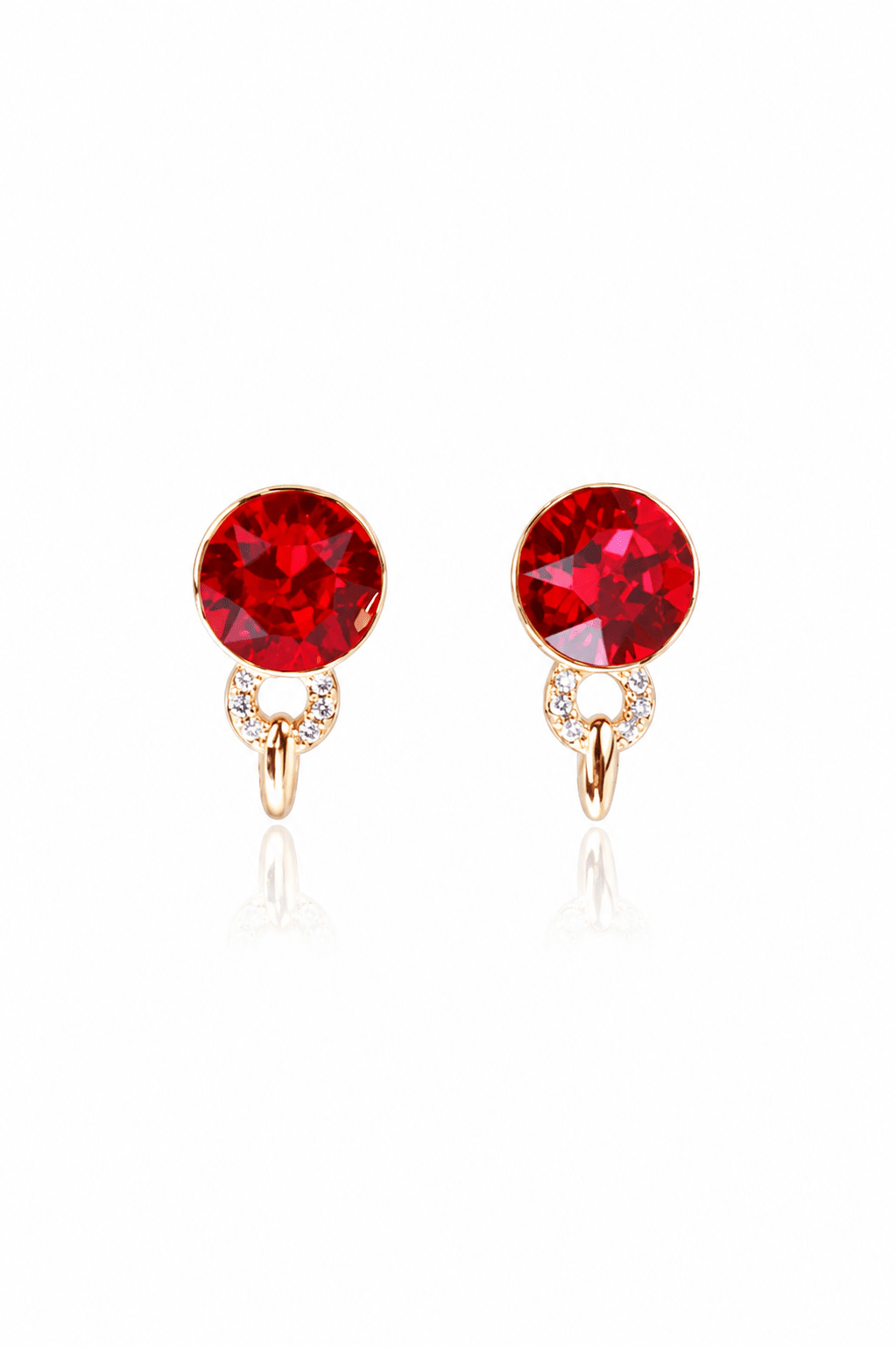 Red Crystal Rivoli Stud Earrings with Charm Drop - Maxiblink