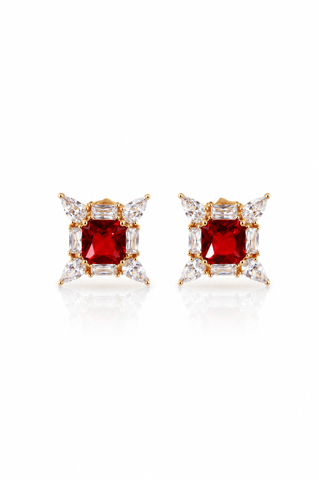 Red Crystal Star Halo Stud Earrings - Maxiblink