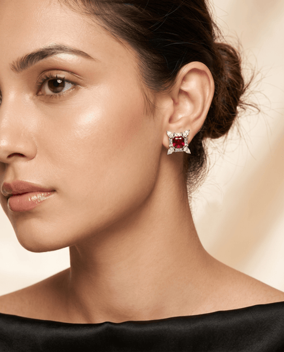 Red Crystal Star Halo Stud Earrings - Maxiblink