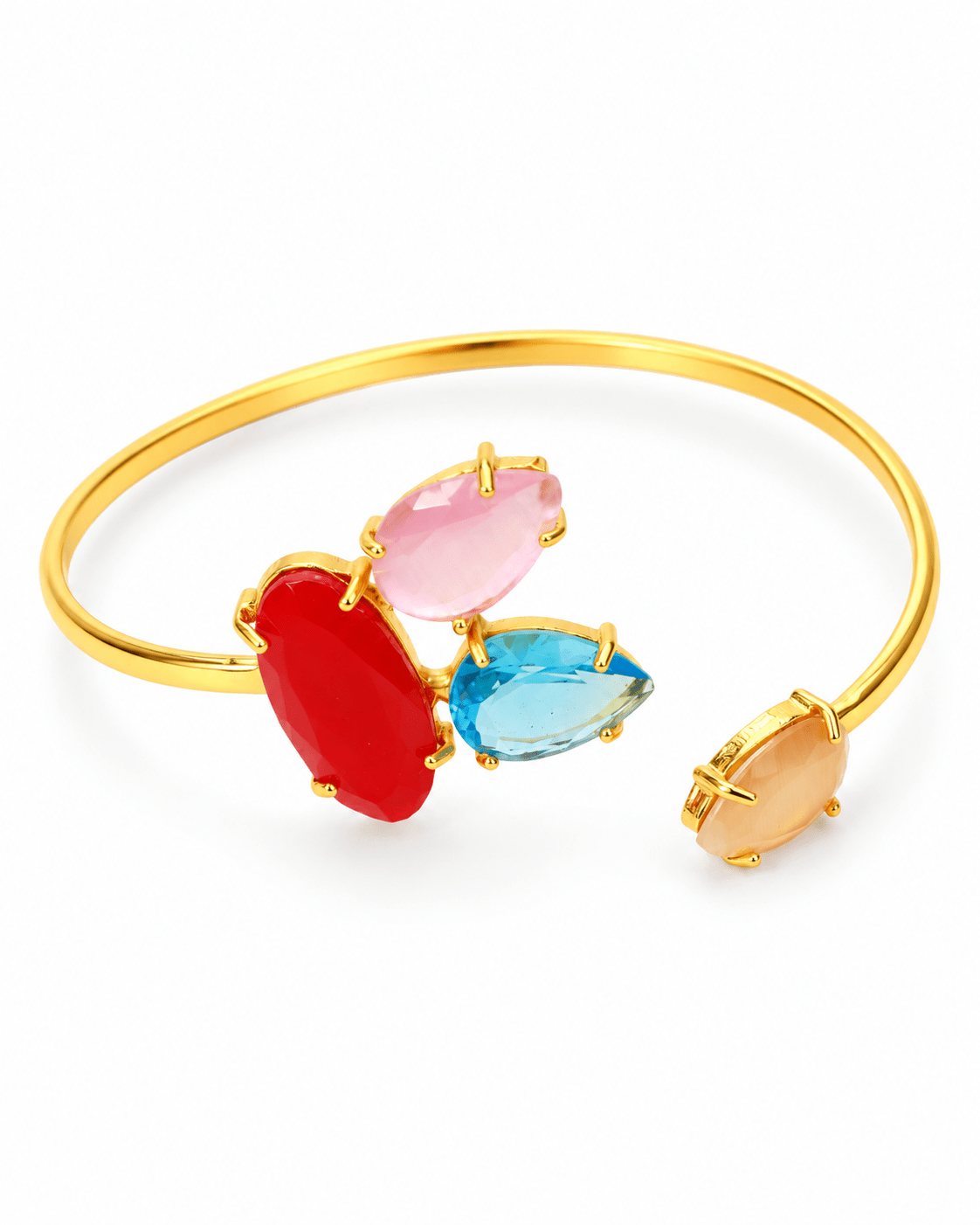 Red, Pink & Aqua Stone Cluster Open Cuff Bracelet - Maxiblink