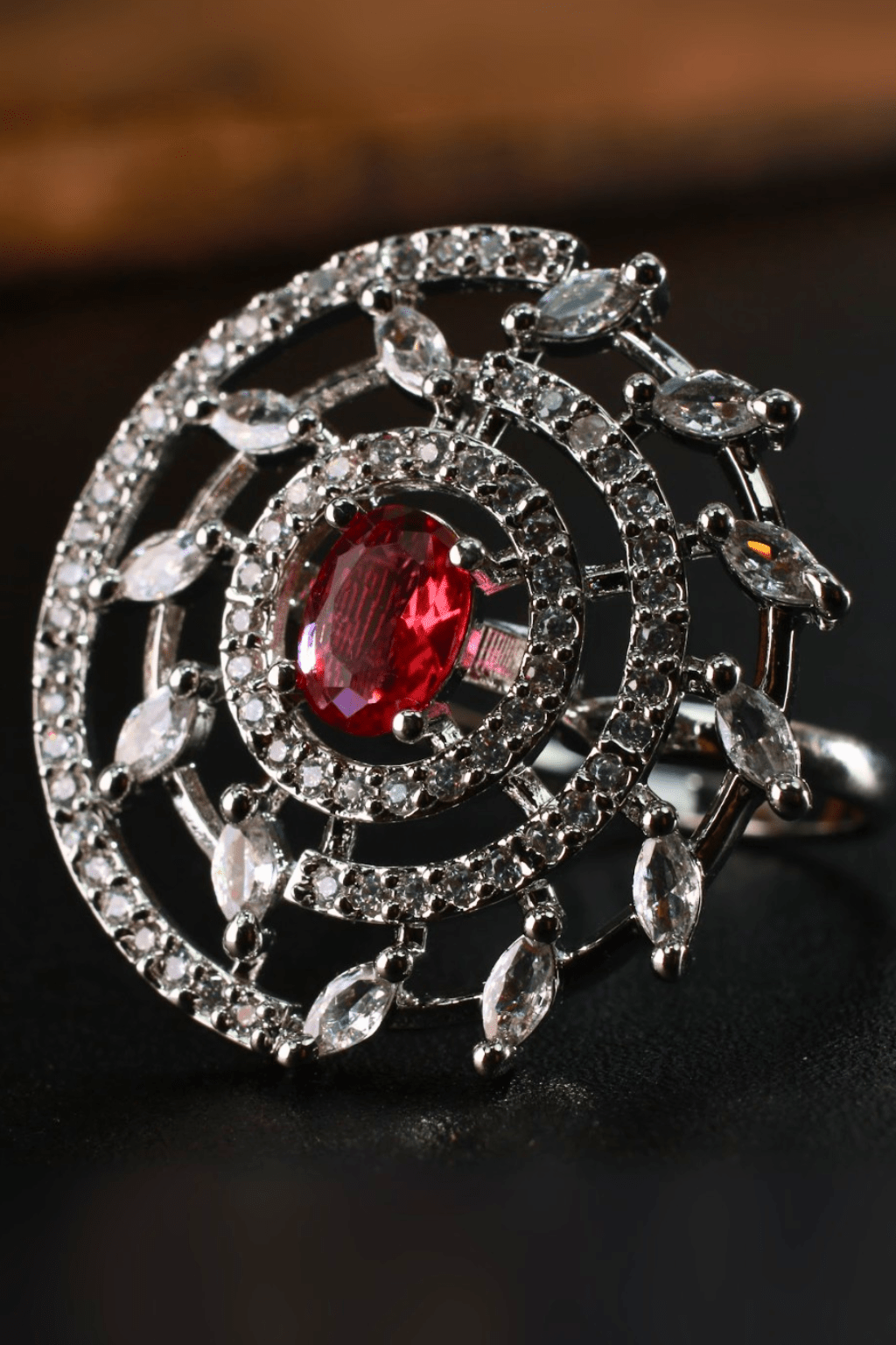 Red Stone Orbit Adjustable Ring - Maxiblink