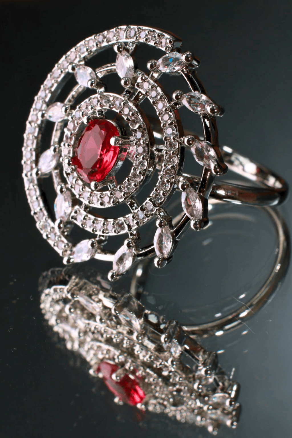 Red Stone Orbit Adjustable Ring - Maxiblink