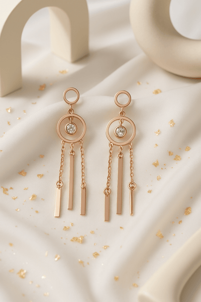 Rose Gold Boho Geometric Drop Earrings with Chains - Maxiblink