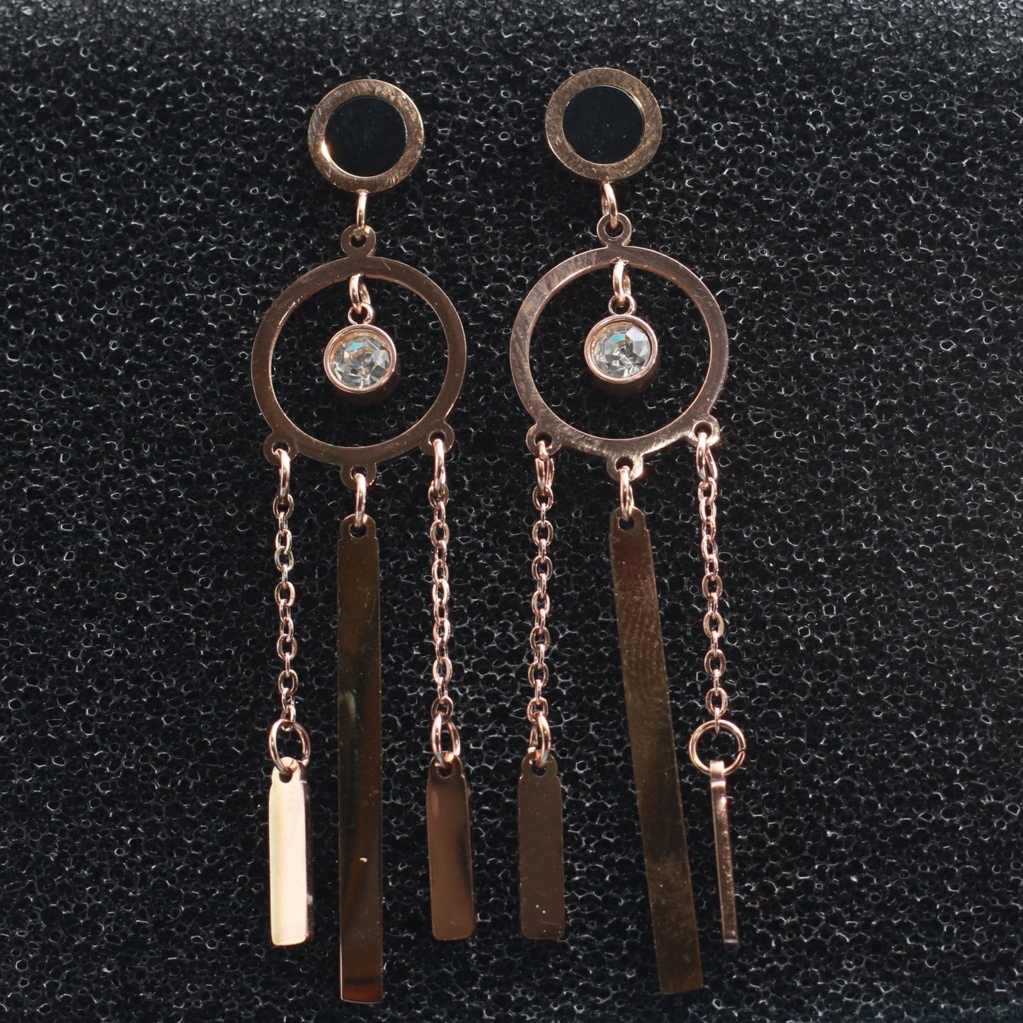 Rose Gold Boho Geometric Drop Earrings with Chains - Maxiblink