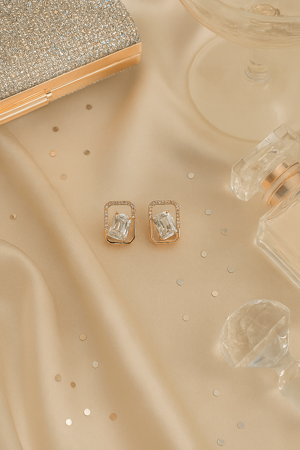 Rose Gold Rectangular Zircon Stud Earrings with Micro Pavé Detailing - Maxiblink