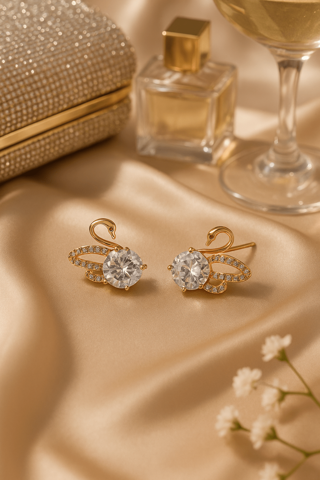 Rose Gold Swan - Shaped Zircon Stud Earrings | Nature - Inspired Anti - Tarnish - Maxiblink