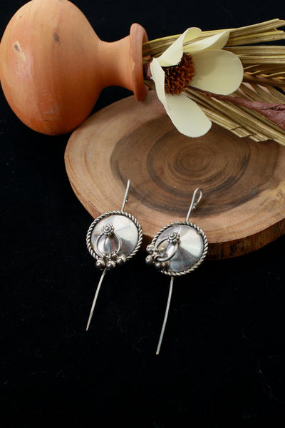 Round Oxidised German Silver Bugadi Earrings – Antique Tribal Style - Maxiblink