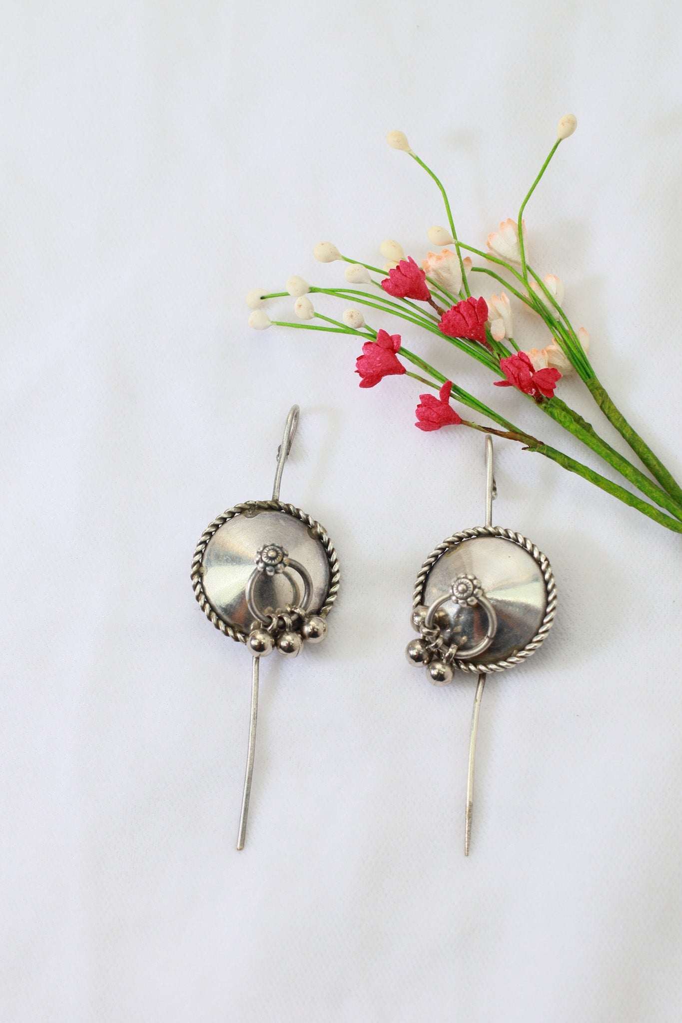 Round Oxidised German Silver Bugadi Earrings – Antique Tribal Style - Maxiblink