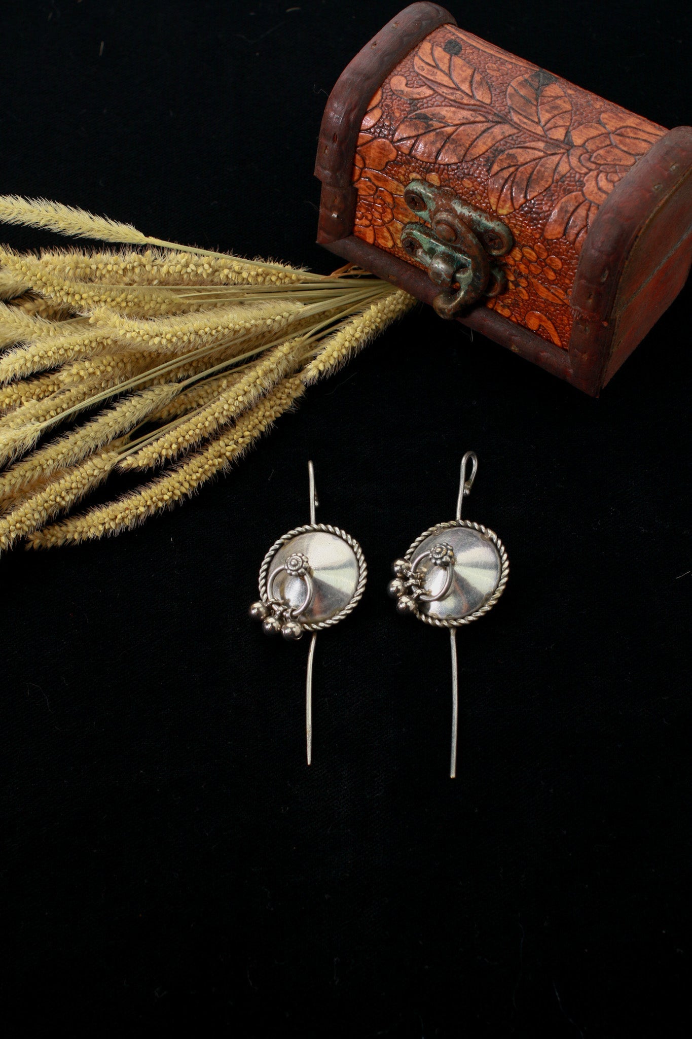 Round Oxidised German Silver Bugadi Earrings – Antique Tribal Style - Maxiblink