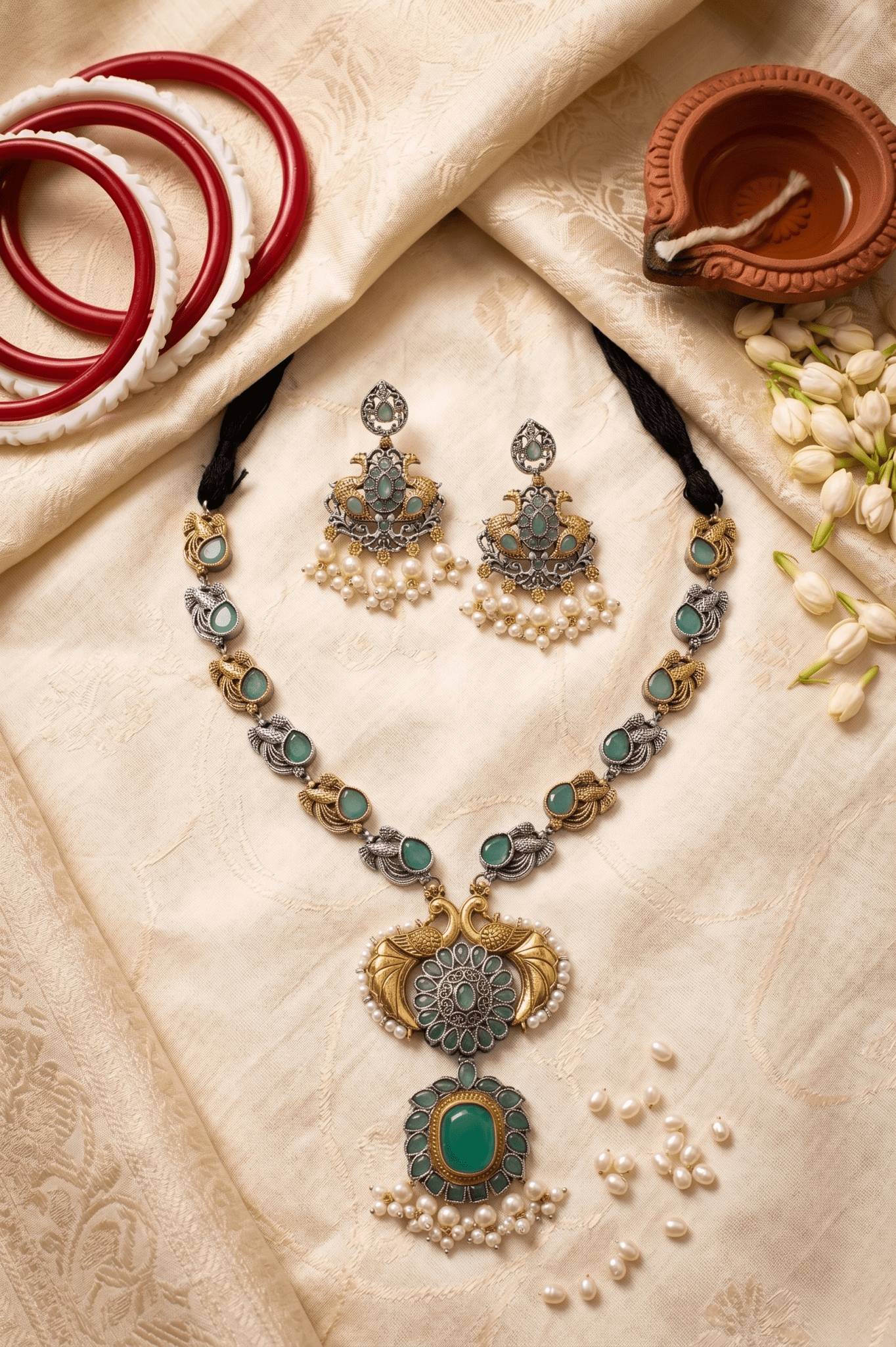 Royal Aqua Dual - Tone Peacock Necklace Set - Maxiblink