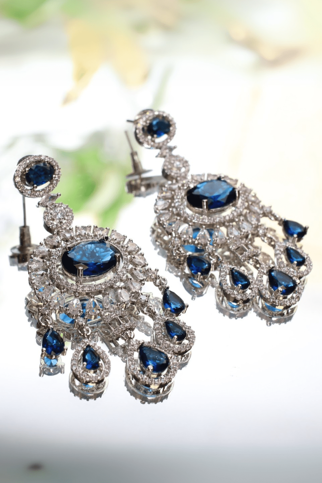 Royal Blue Chandelier Earrings with CZ Accents - Maxiblink