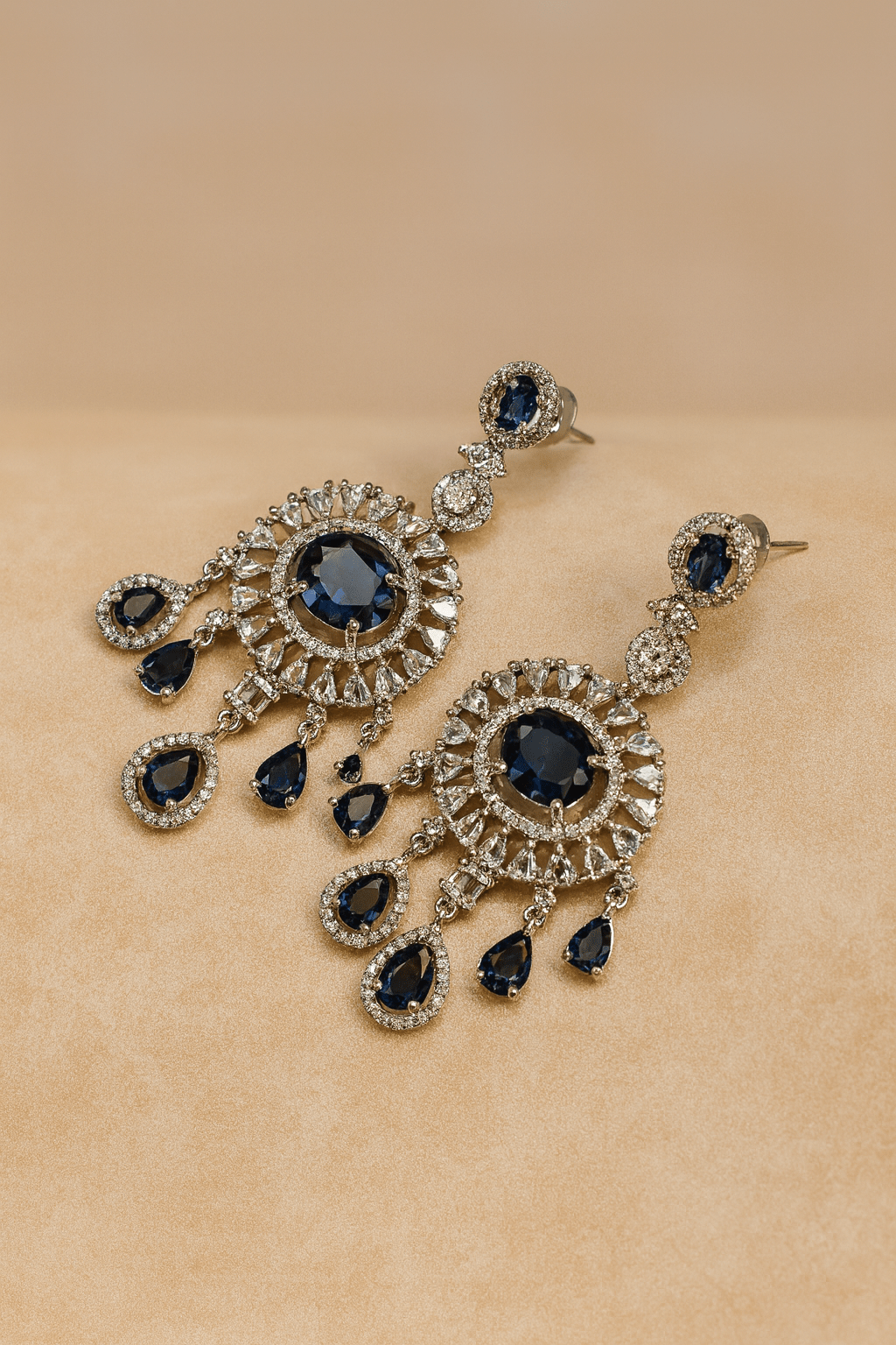 Royal Blue Chandelier Earrings with CZ Accents - Maxiblink
