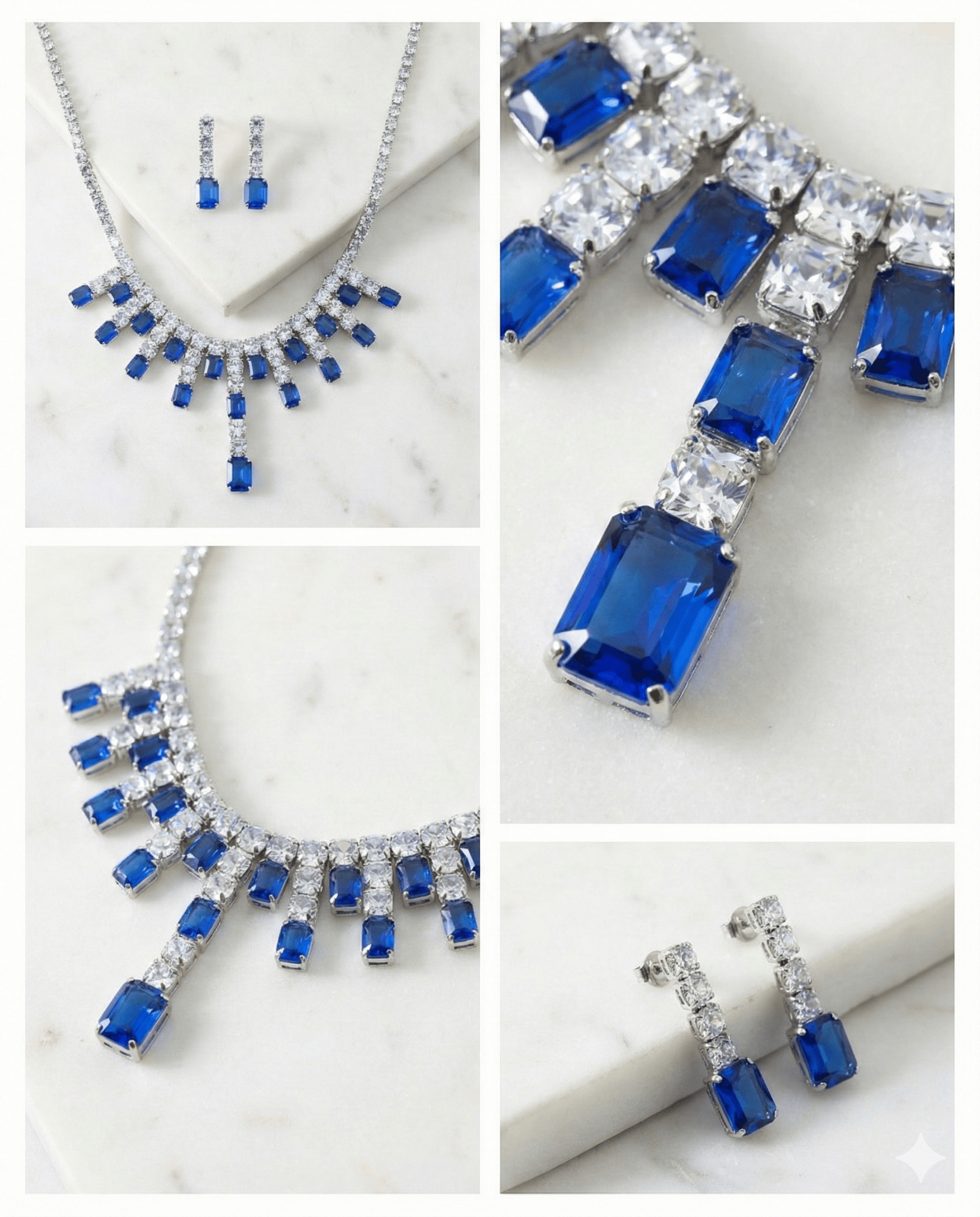 Royal Blue Crystal Drop Korean Glass Stone Necklace Set | Luxury Jewellery - Maxiblink