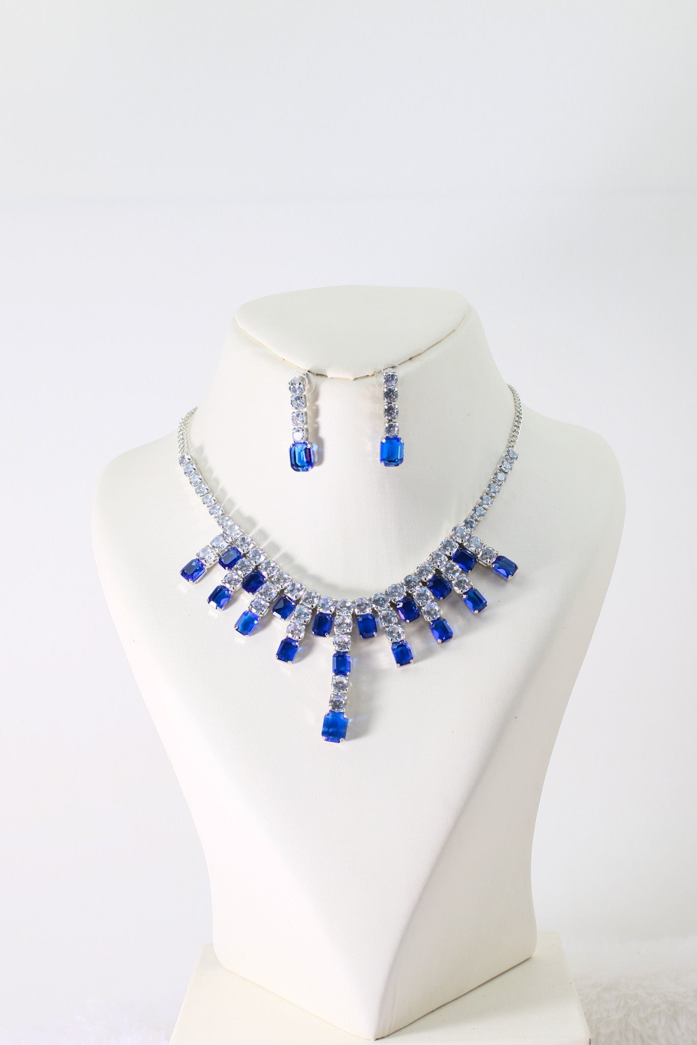 Royal Blue Crystal Drop Korean Glass Stone Necklace Set | Luxury Jewellery - Maxiblink