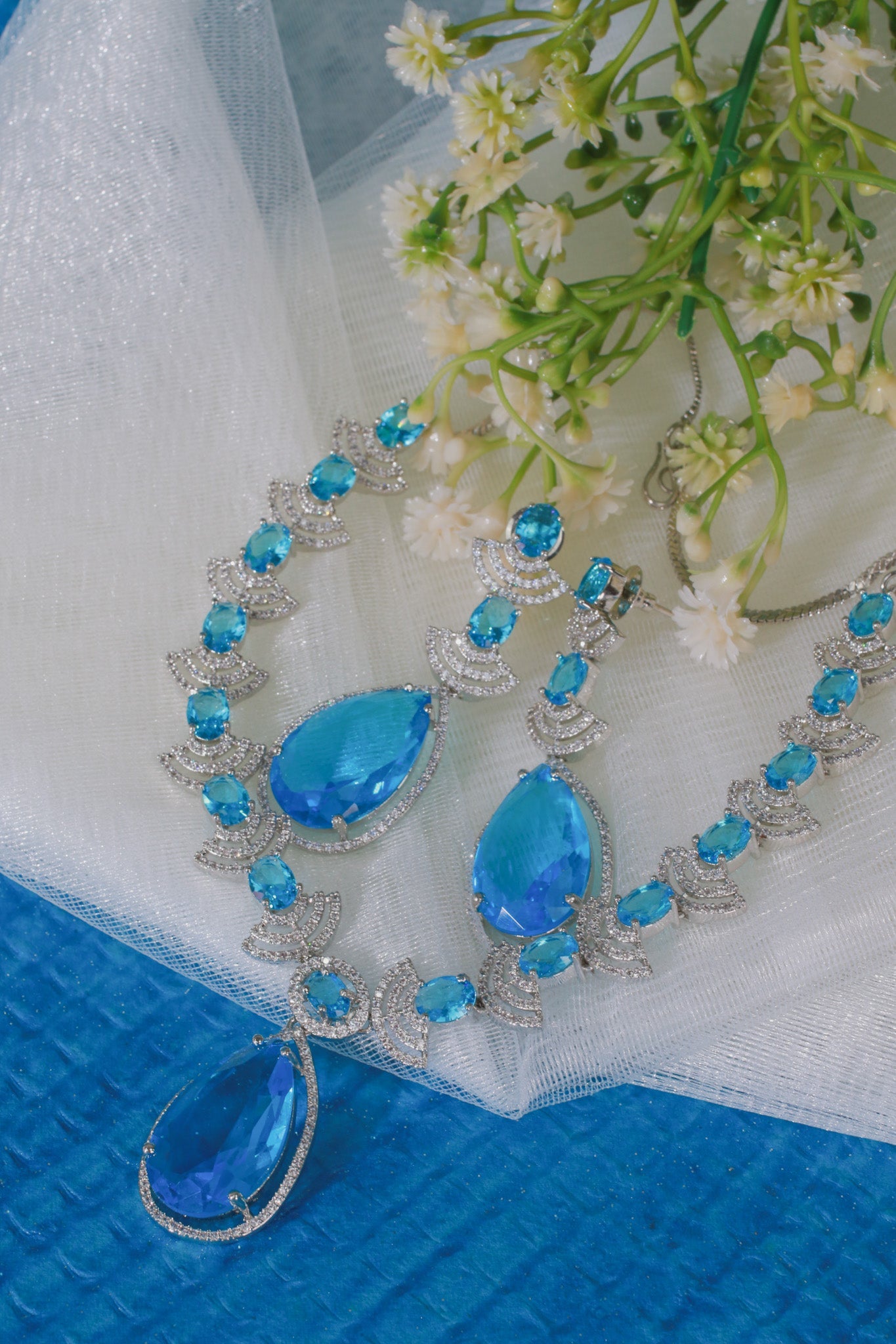 Royal Blue Drop AD Necklace Set | Statement Wedding Jewelry - Maxiblink