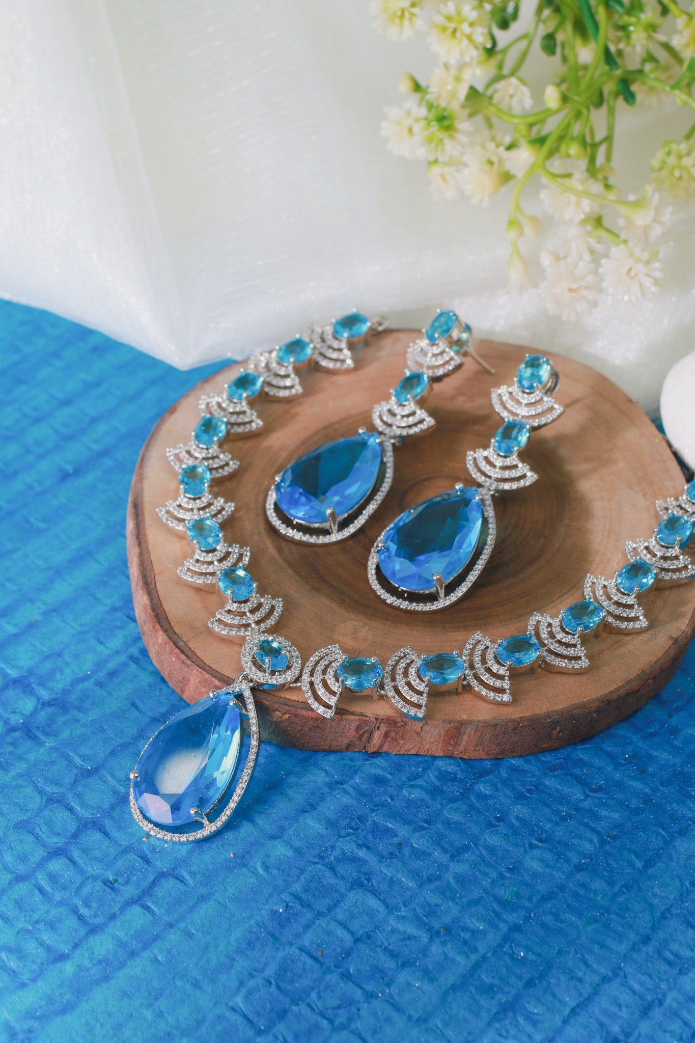 Royal Blue Drop AD Necklace Set | Statement Wedding Jewelry - Maxiblink