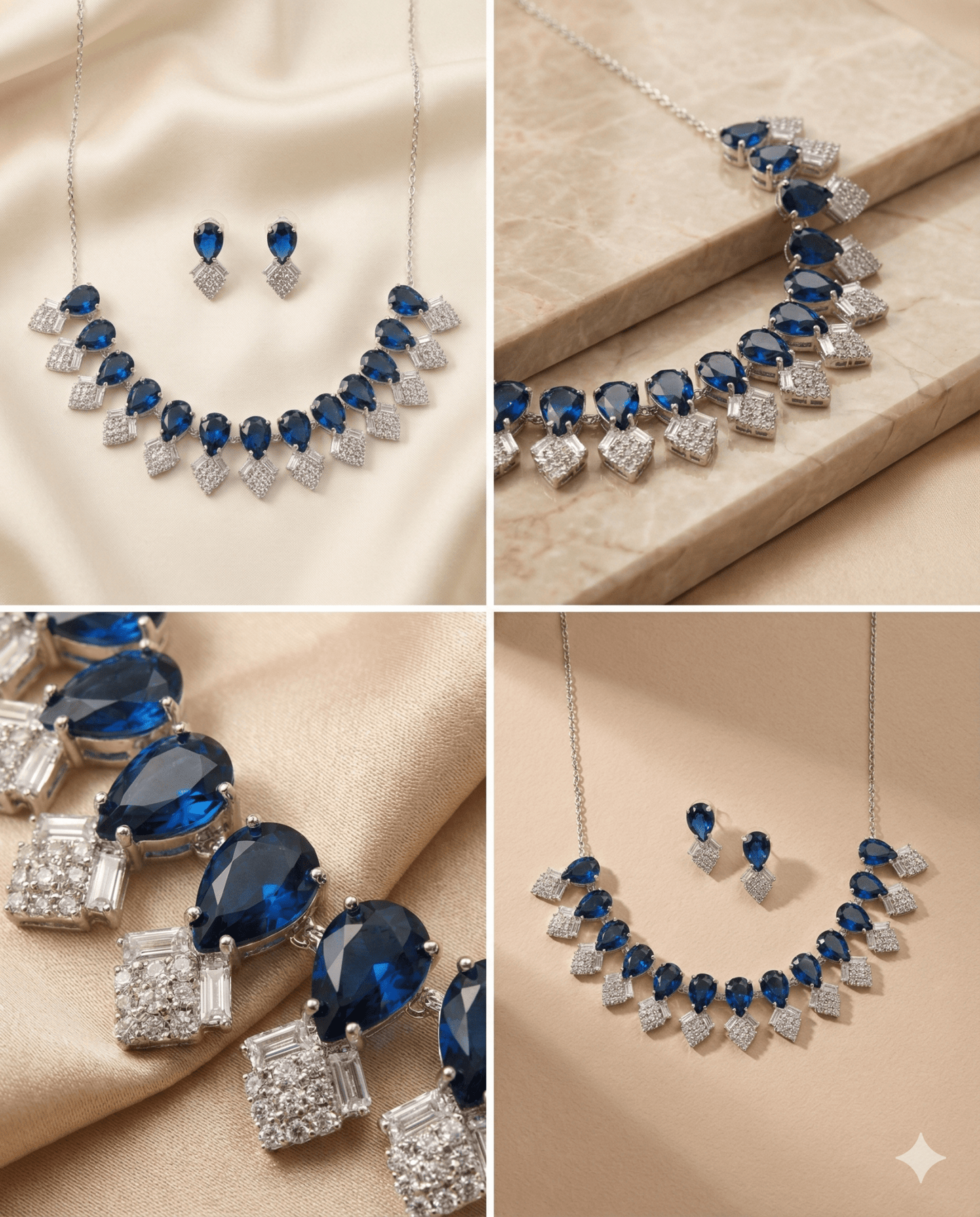 Royal Blue Korean Glass Stone Necklace Set | Luxury Crystal Jewellery - Maxiblink