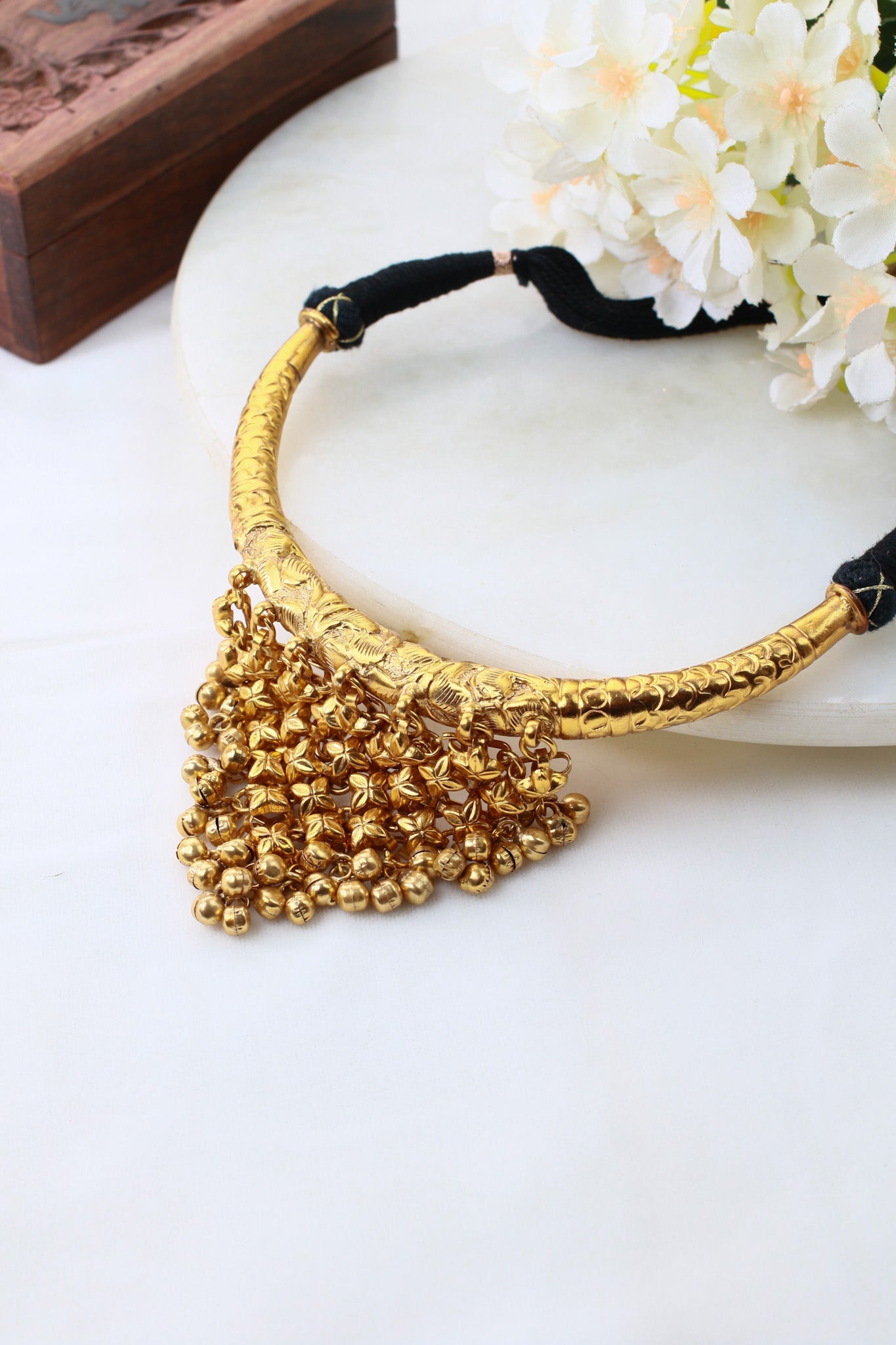 Royal Gold Antique Floral Fringe Choker - Maxiblink