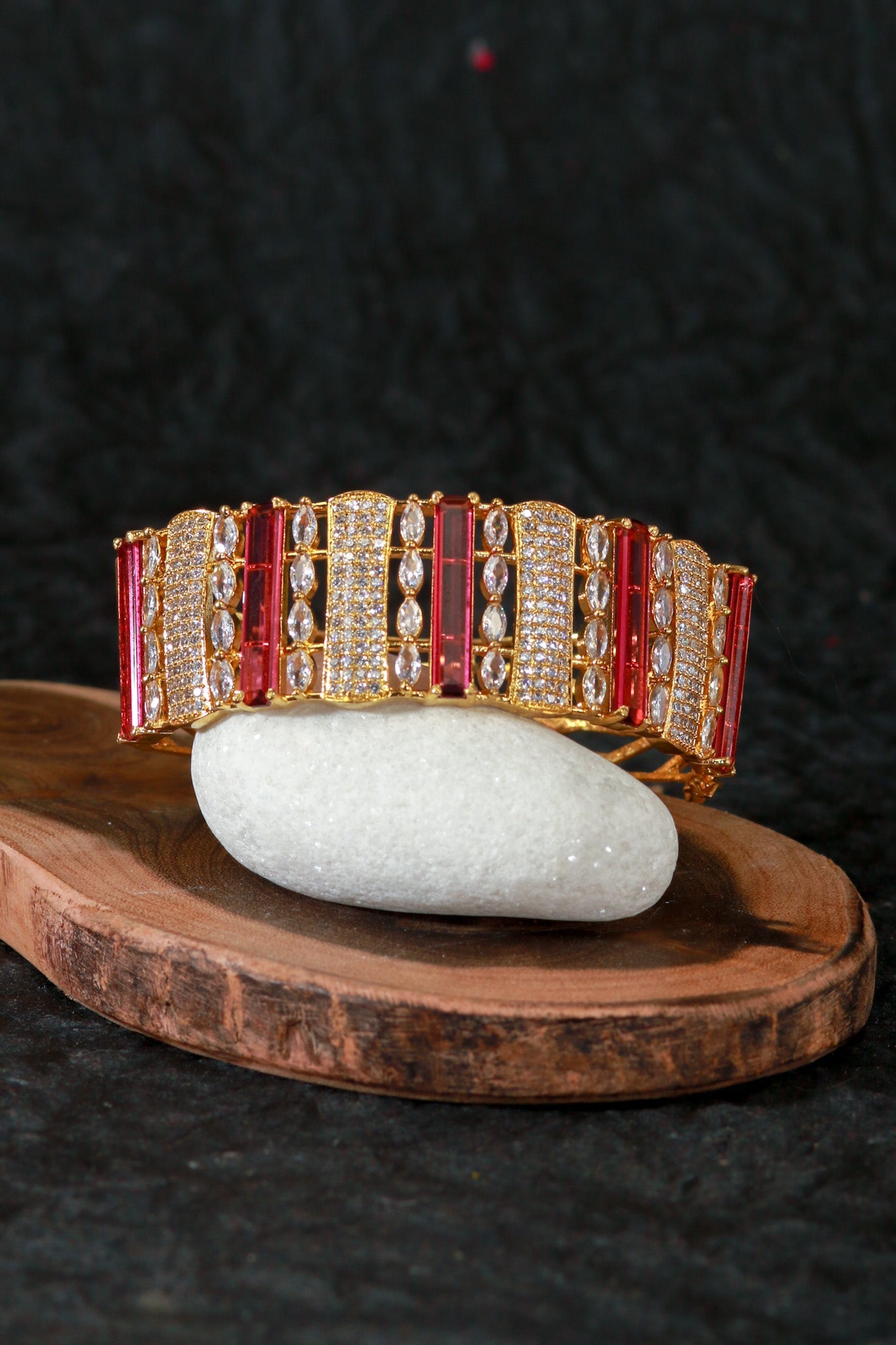 Royal Gold Kada with Red and White Stone Embellishments - Maxiblink