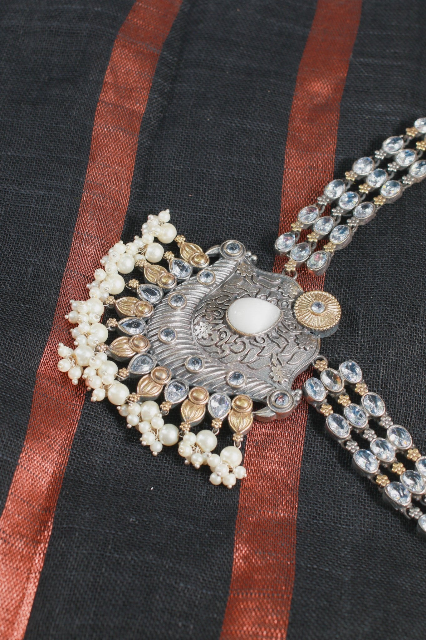 Royal Oxidised Kundan Style Necklace Set with Earrings for Women - Maxiblink