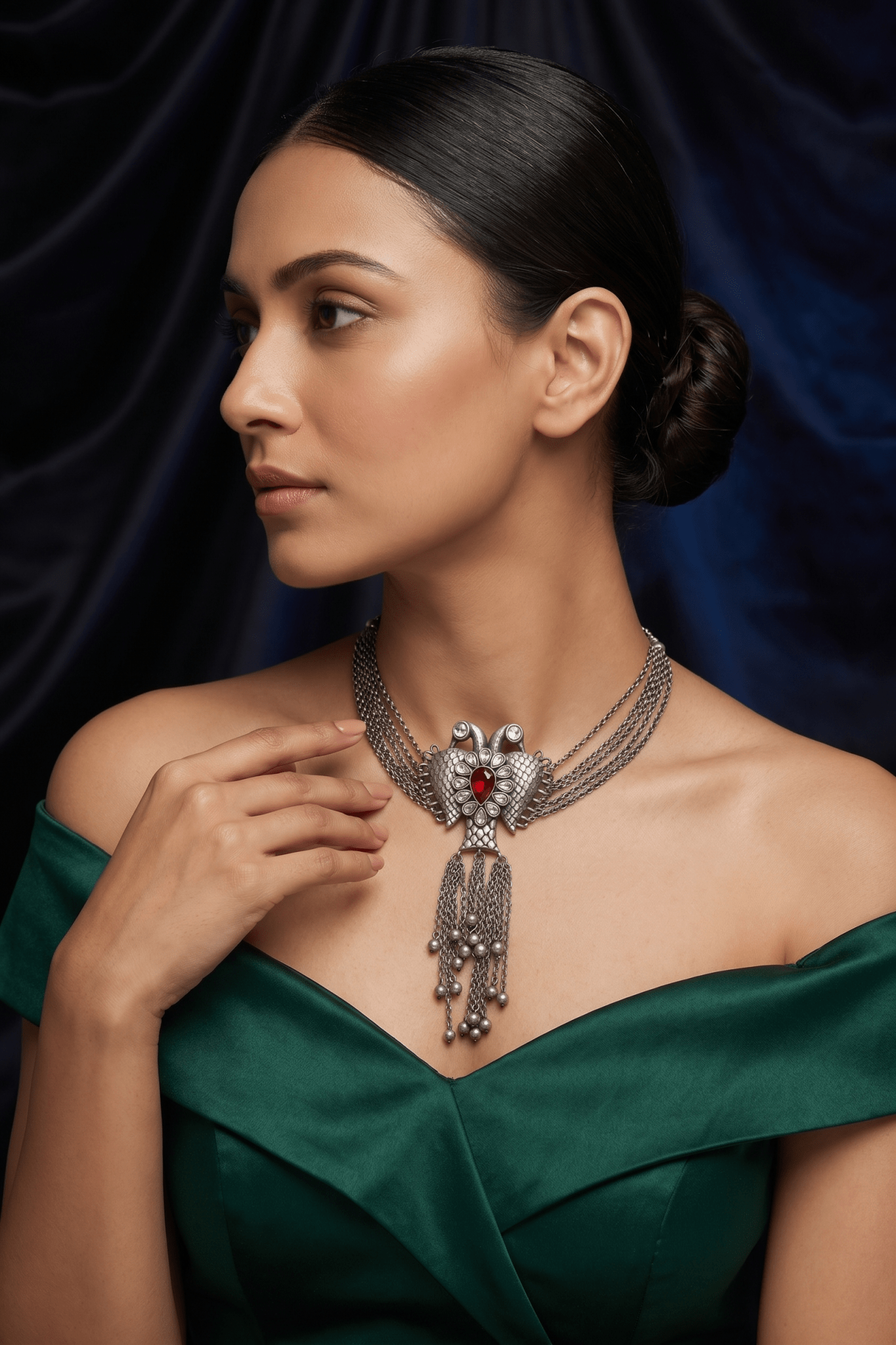 Royal Ruby Silver Swan Tassel Choker - Maxiblink