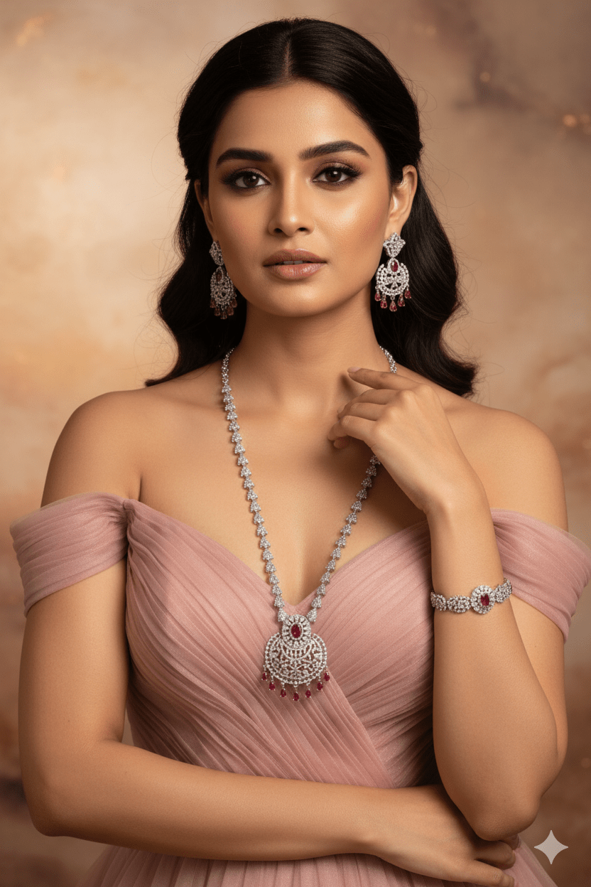 Ruby Chandelier Bridal AD Necklace Set - Maxiblink
