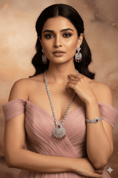 Ruby Chandelier Bridal AD Necklace Set - Maxiblink