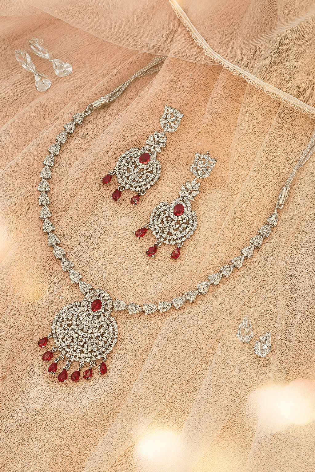 Ruby Chandelier Bridal AD Necklace Set - Maxiblink