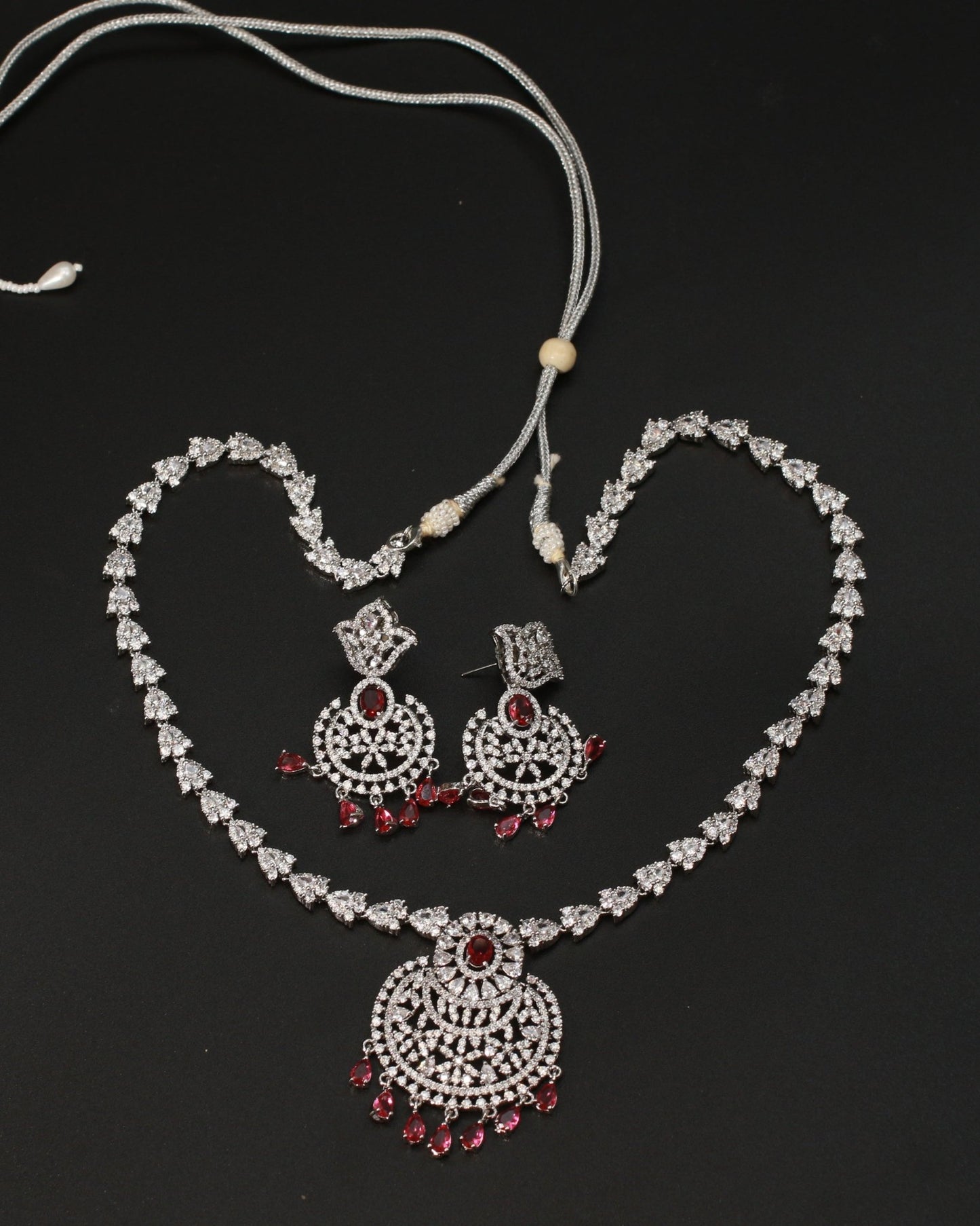 Ruby Chandelier Bridal AD Necklace Set - Maxiblink