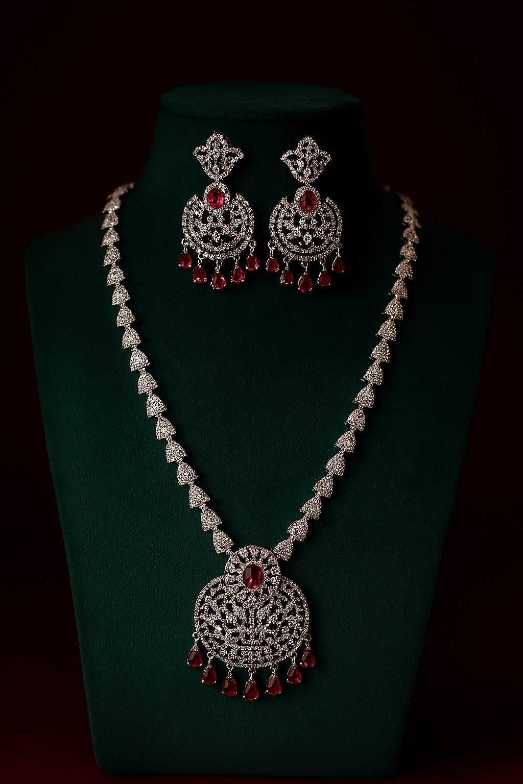 Ruby Chandelier Bridal AD Necklace Set - Maxiblink