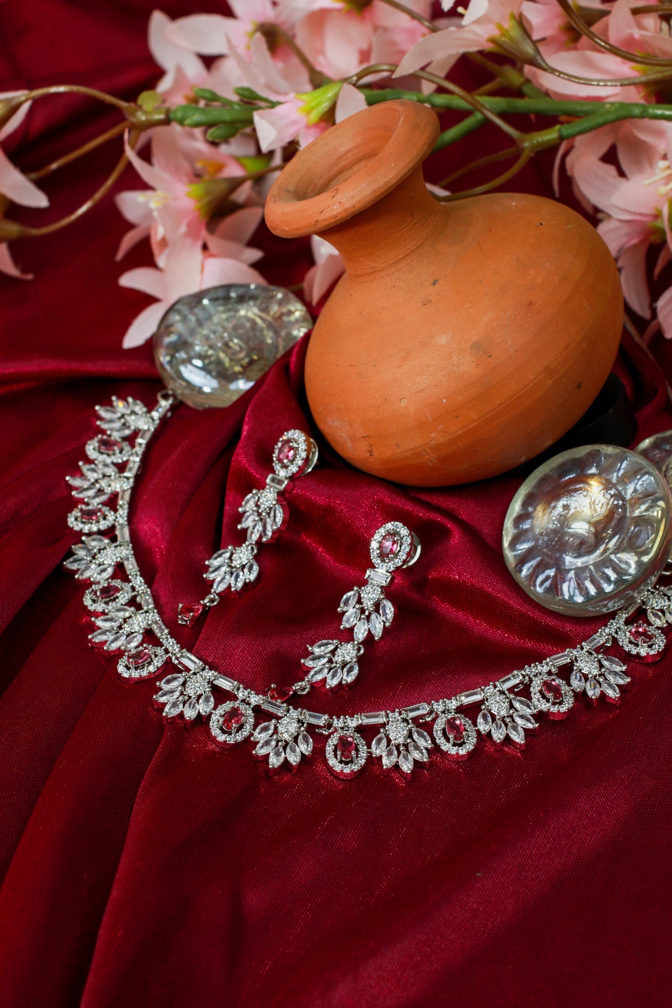Ruby Floral Sparkle Necklace Set - Maxiblink