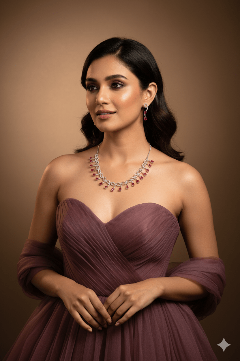 Ruby Loop Cascade AD Necklace Set - Maxiblink