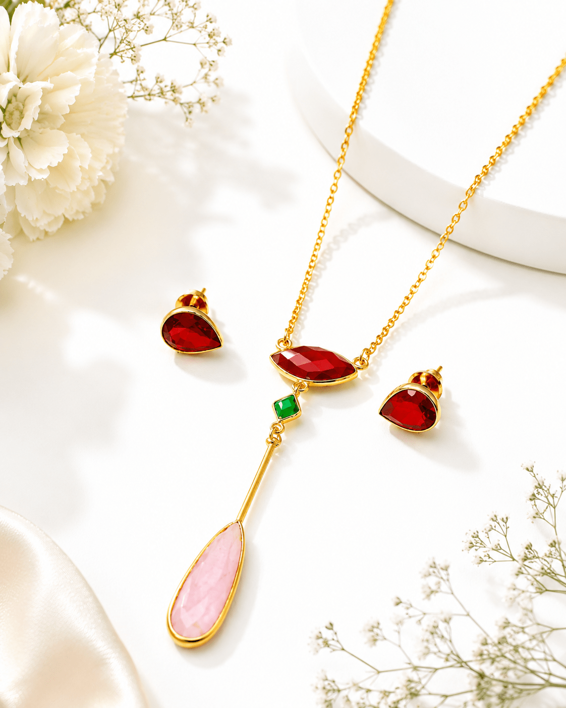 Ruby Marquise Crystal Drop Pendant Set - Maxiblink
